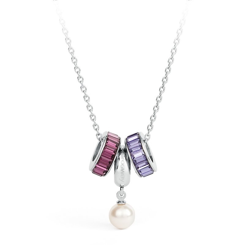 Très Jolie Pearl and Crystals Steel Pendant Necklace (Silver)