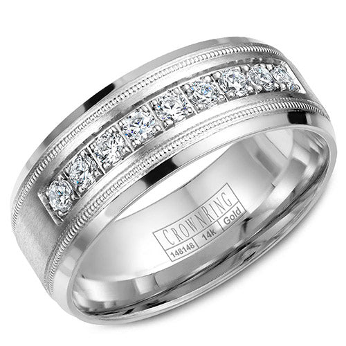 Crown Ring 14k White Gold Wedding Band - WB-9083-M10