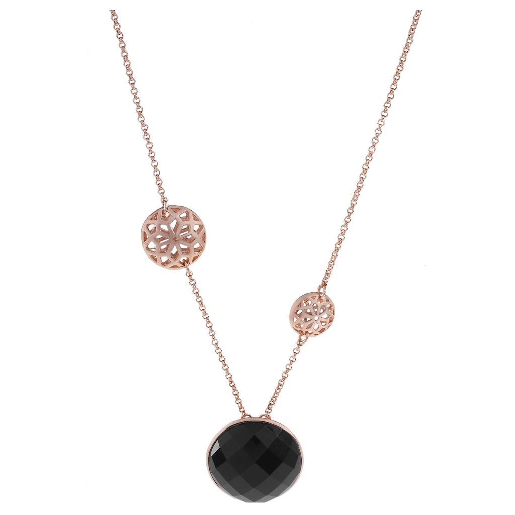 Notre Dame Black Crystal Steel Pendant Necklace (Rose-Gold)