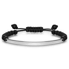 Glam Love Bridge Obsidian Stones Nylon Bracelet (Silver/Black)