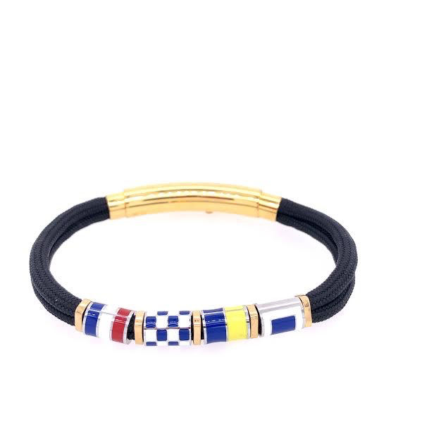 Black Double Cord with Nautical Flags Charms Bracelet