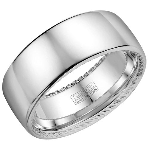 Crown Ring 14k White Gold Wedding Band - WB-012R9W-M10