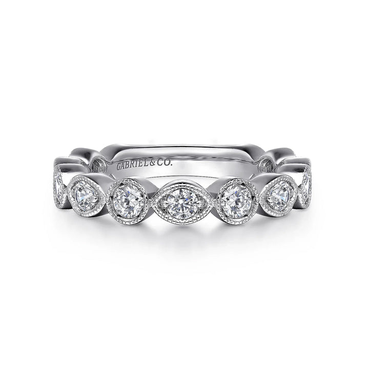 Gabriel & Co Vintage Inspired 14K White Gold Mixed Shape Station 1.00ctw Diamond Band - AN8388W44JJ