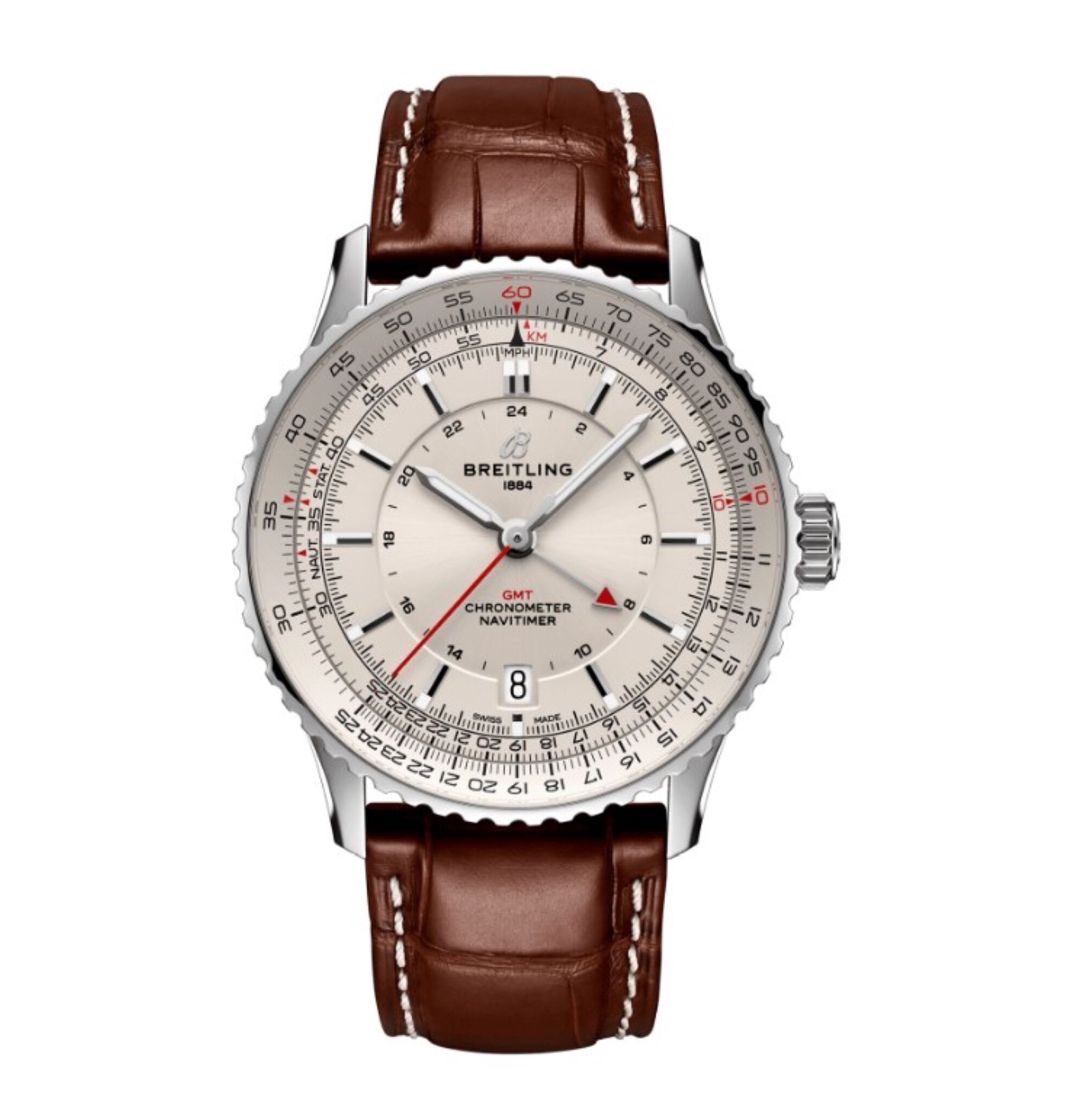Breitling Navitimer Automatic Cream Dial Brown Strap Watch, 41mm