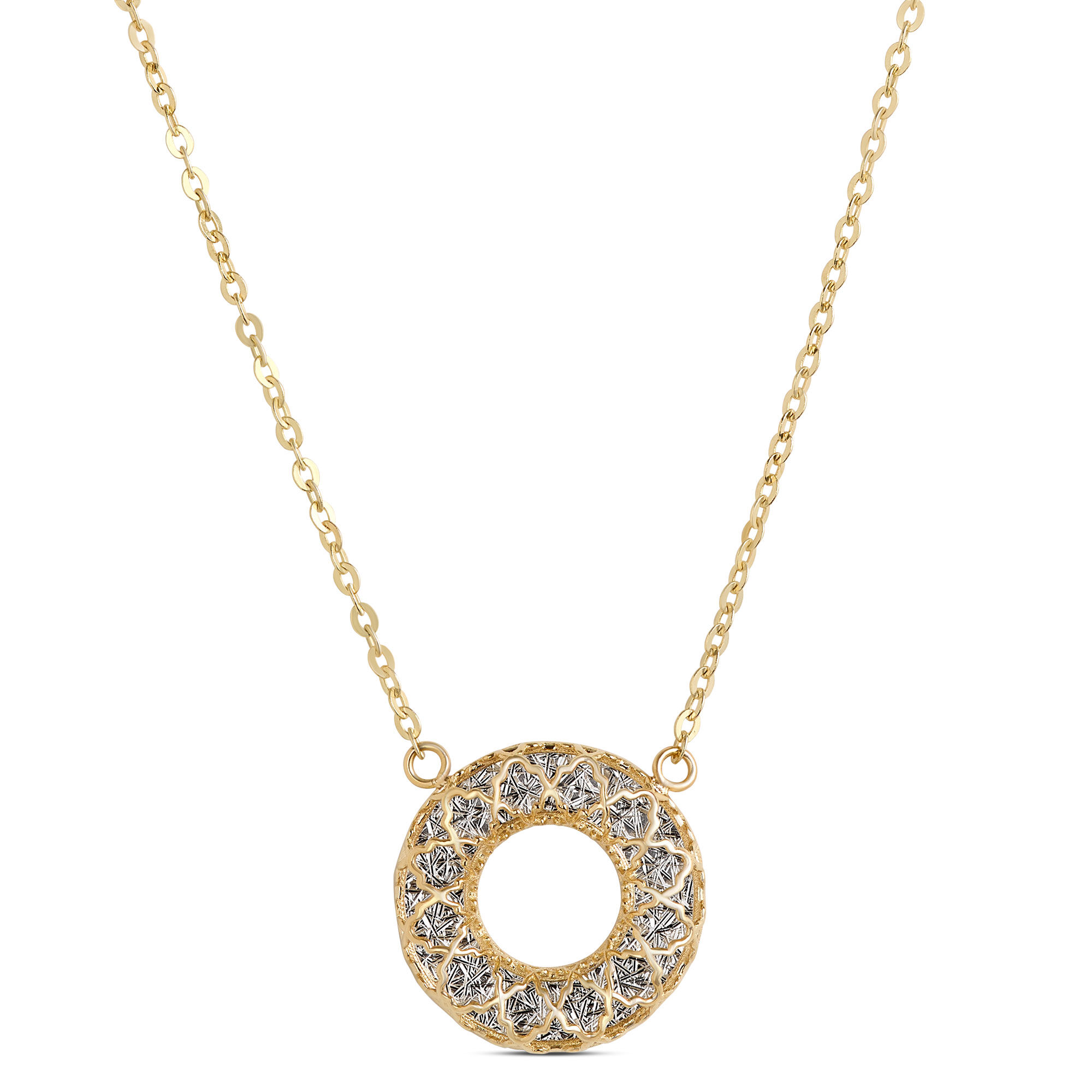 Toscano Diamond Cut Circle Pendant, 14K White and Yellow Gold