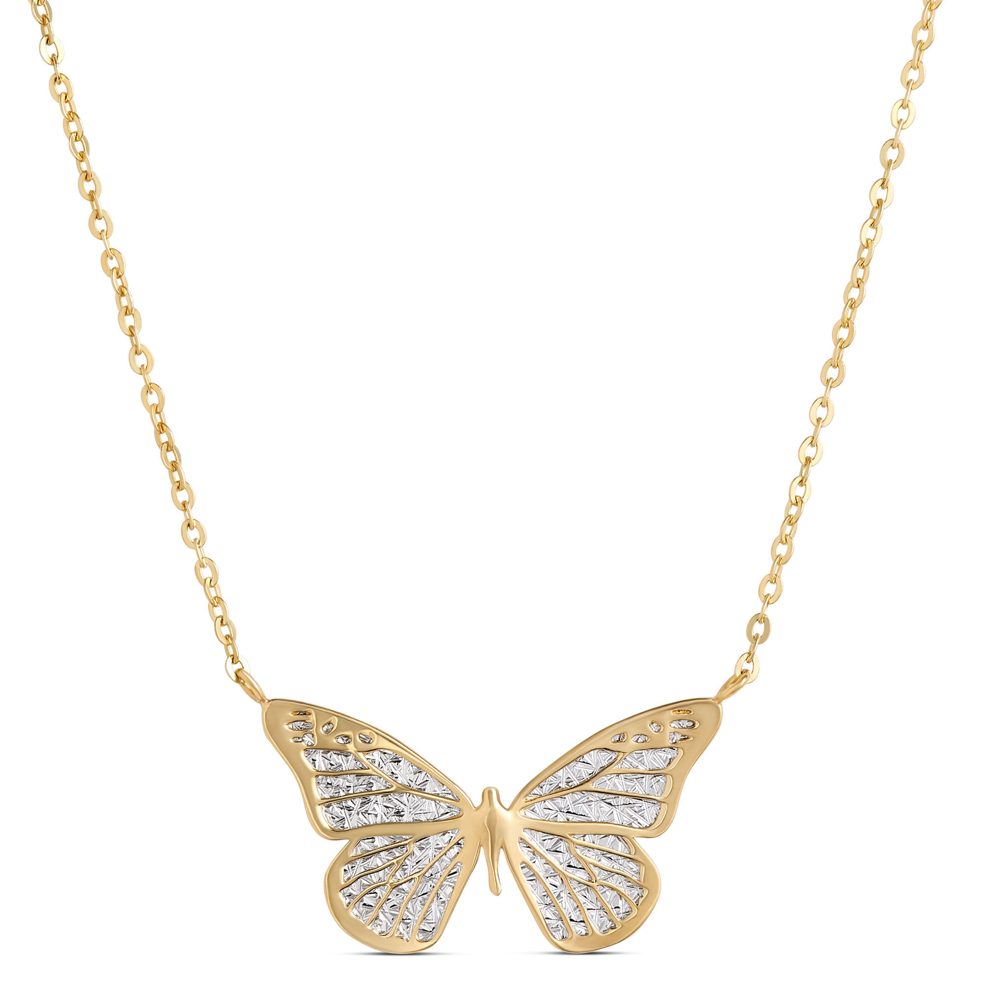 Toscano Diamond Cut Butterfly Pendant, 14K Yellow Gold