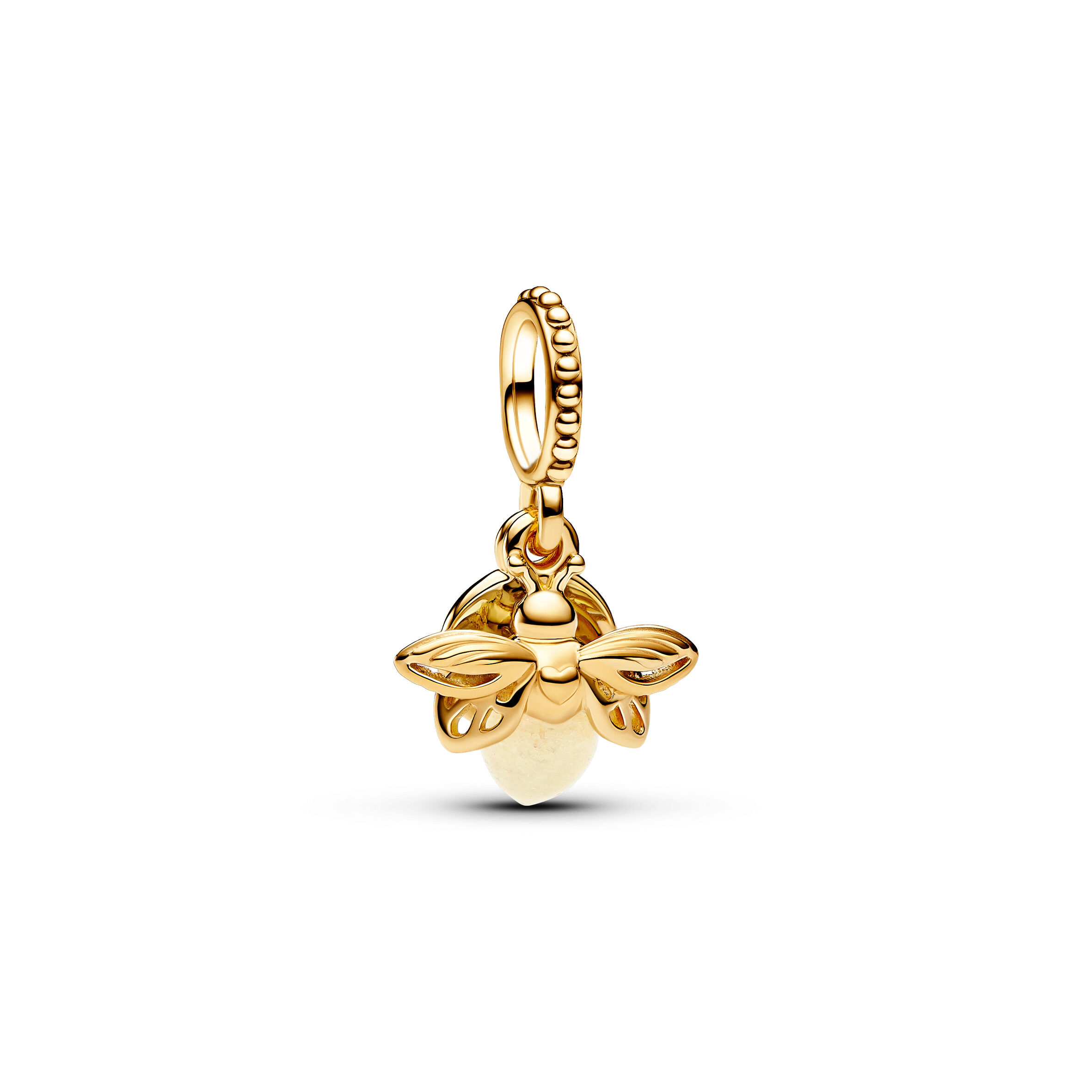 Pandora Glow-in-the-dark Firefly Dangle Charm 14k gold-plated with yellow photoluminescent glass