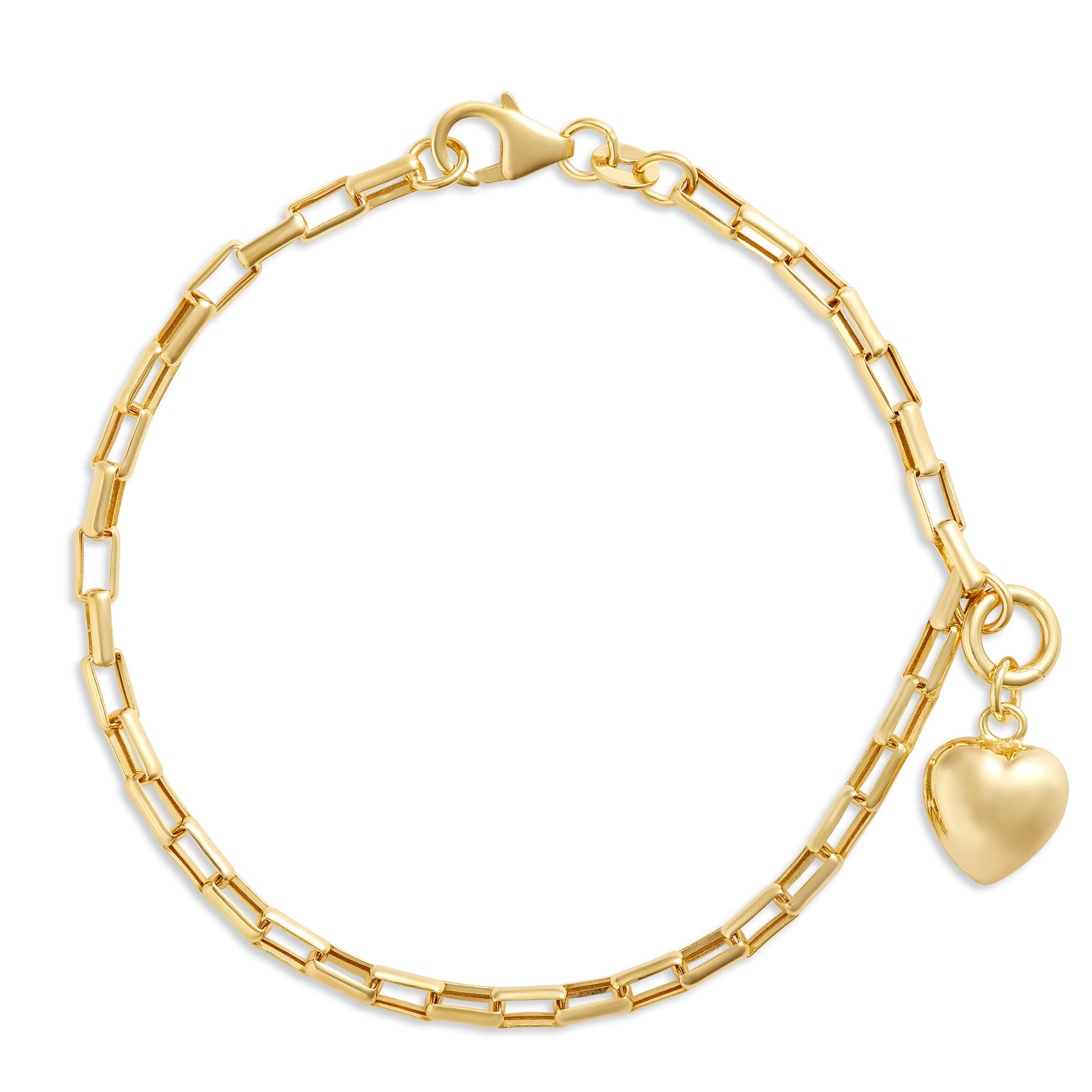7.5-Inch Link Bracelet with Heart Charm, 14K Yellow Gold