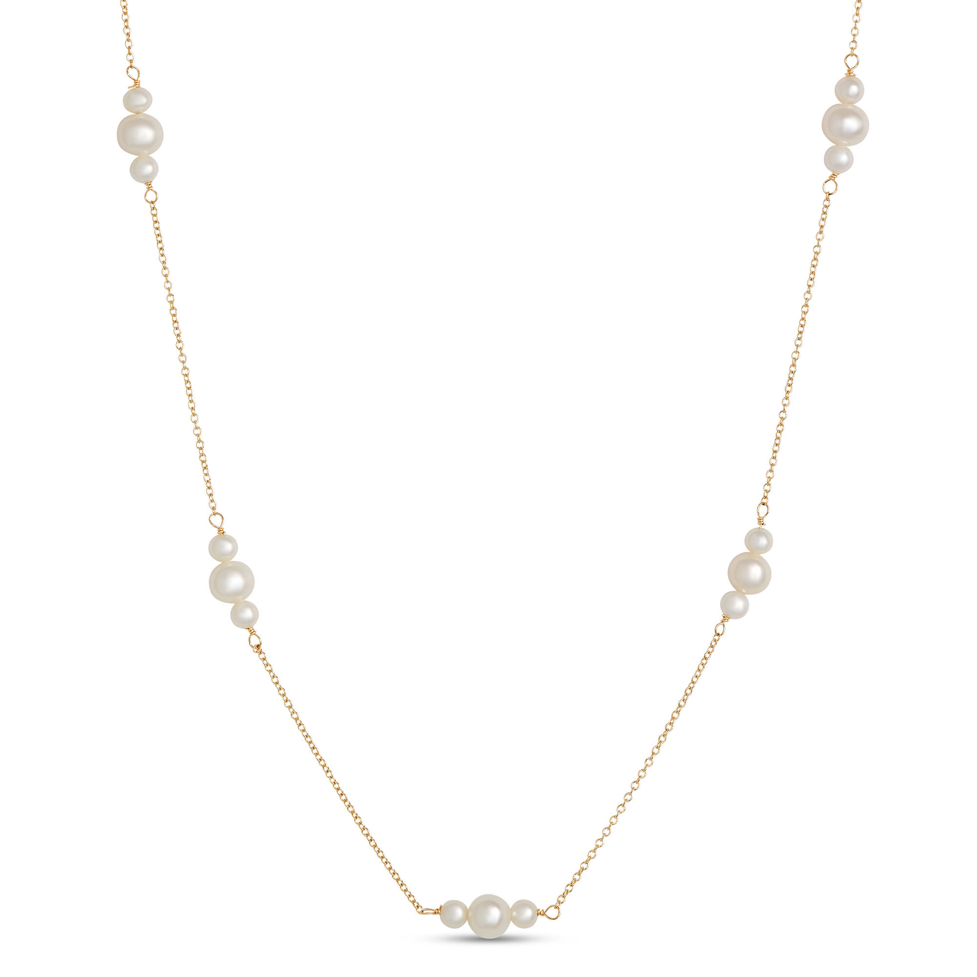 Cultured Pearl Station Necklace, 14K Yellow Gold