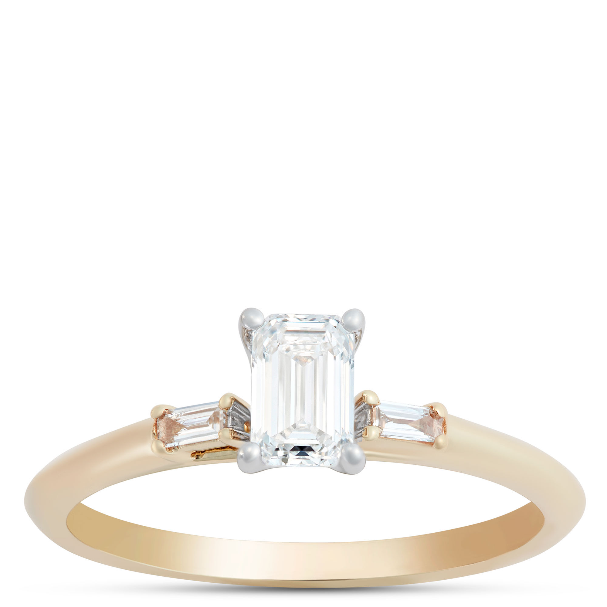 Emerald Cut Diamond Engagement Ring, 14K Yellow Gold