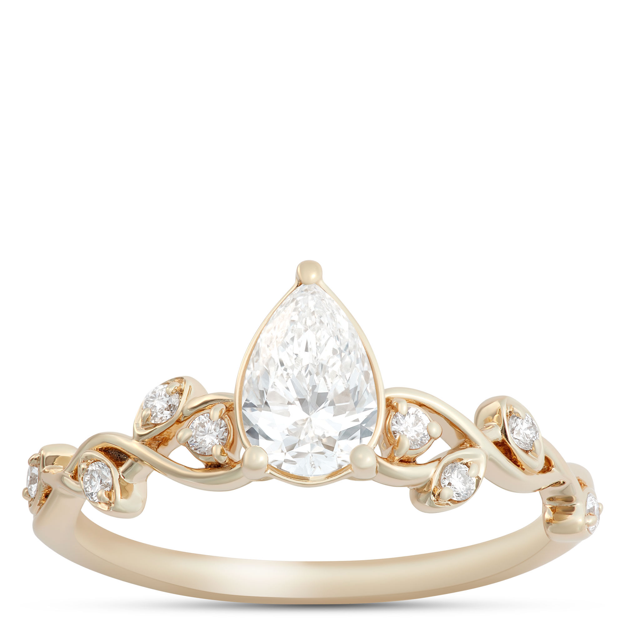 Pear Shaped Diamond Engagement Ring, 14K Yellow Gold