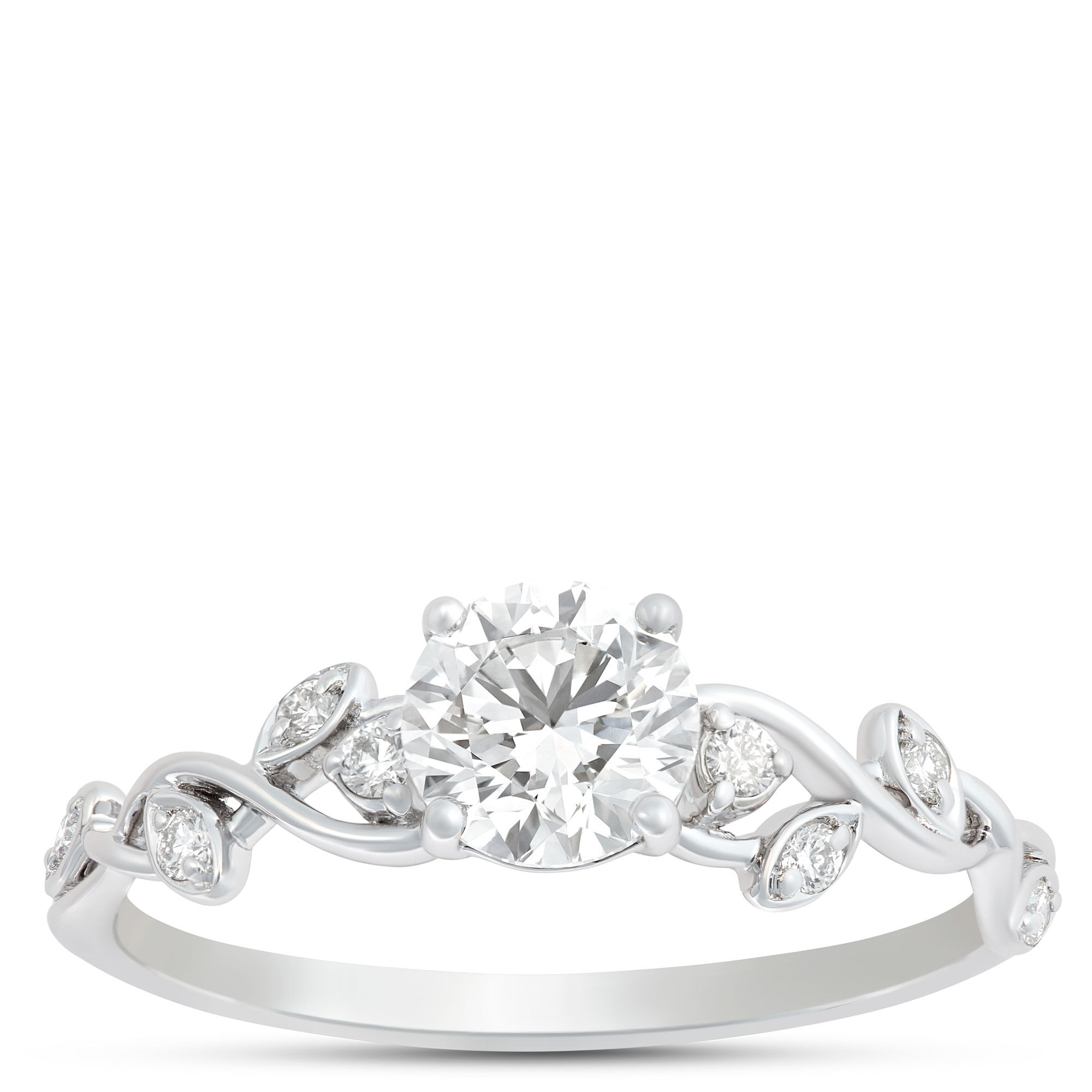 Round Diamond Engagement Ring, 14K White Gold