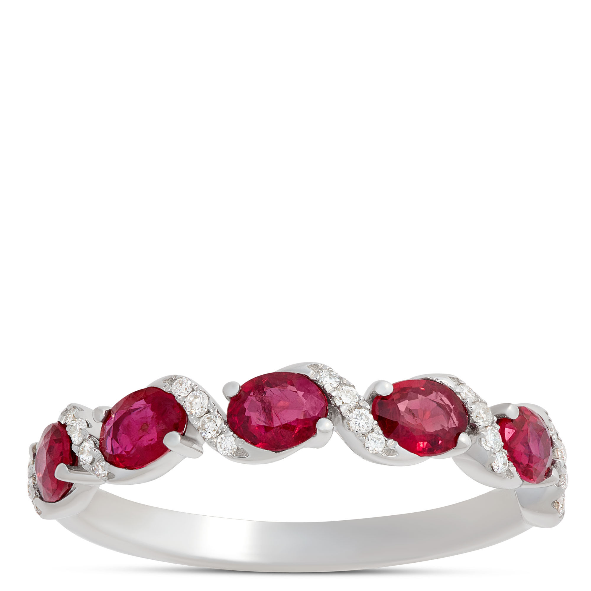 Oval Ruby and Diamond Ring, 14K White Gold