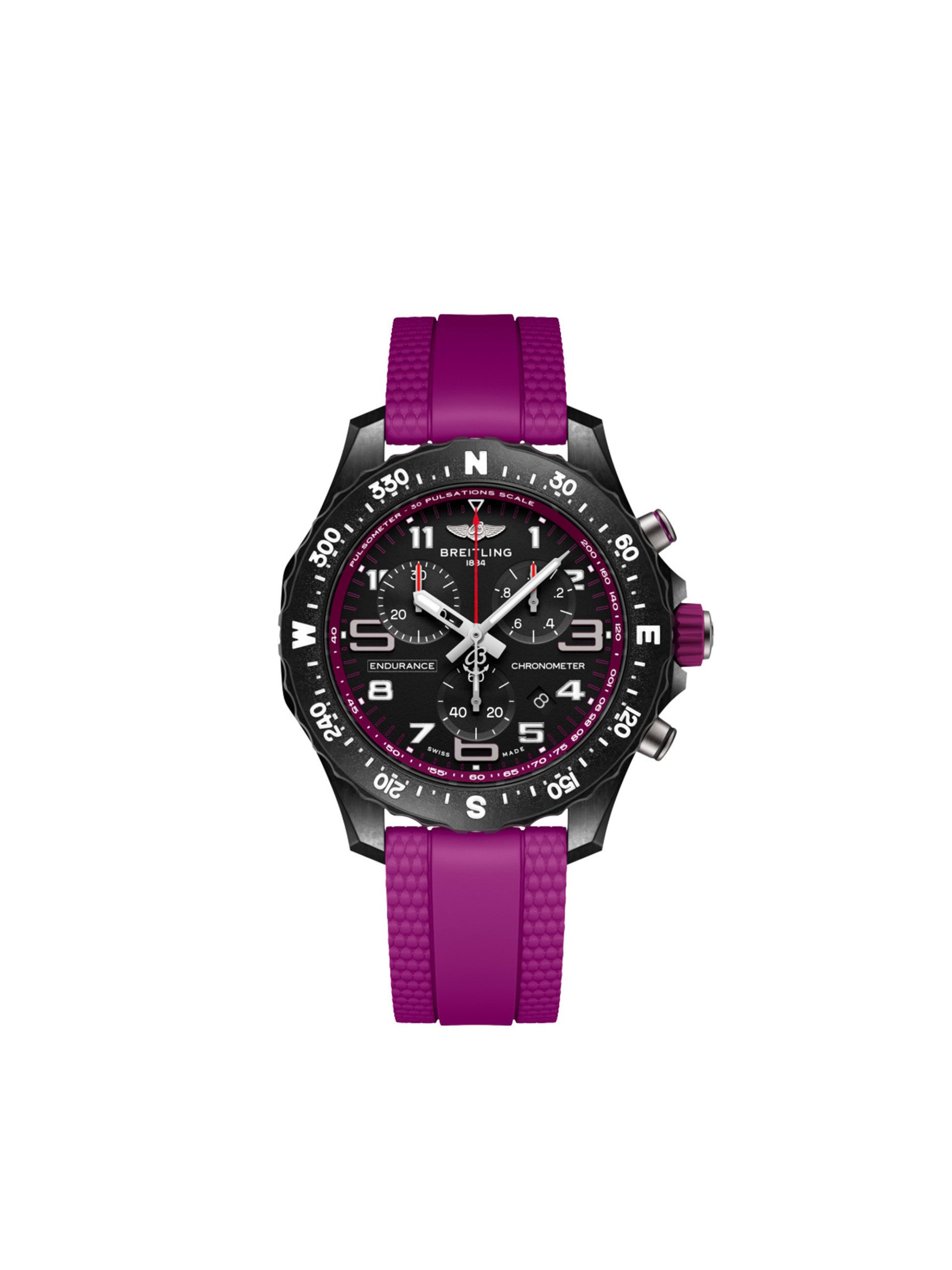 Breitling Endurance Pro Black Dial And Purple Rubber Strap Watch, 38mm