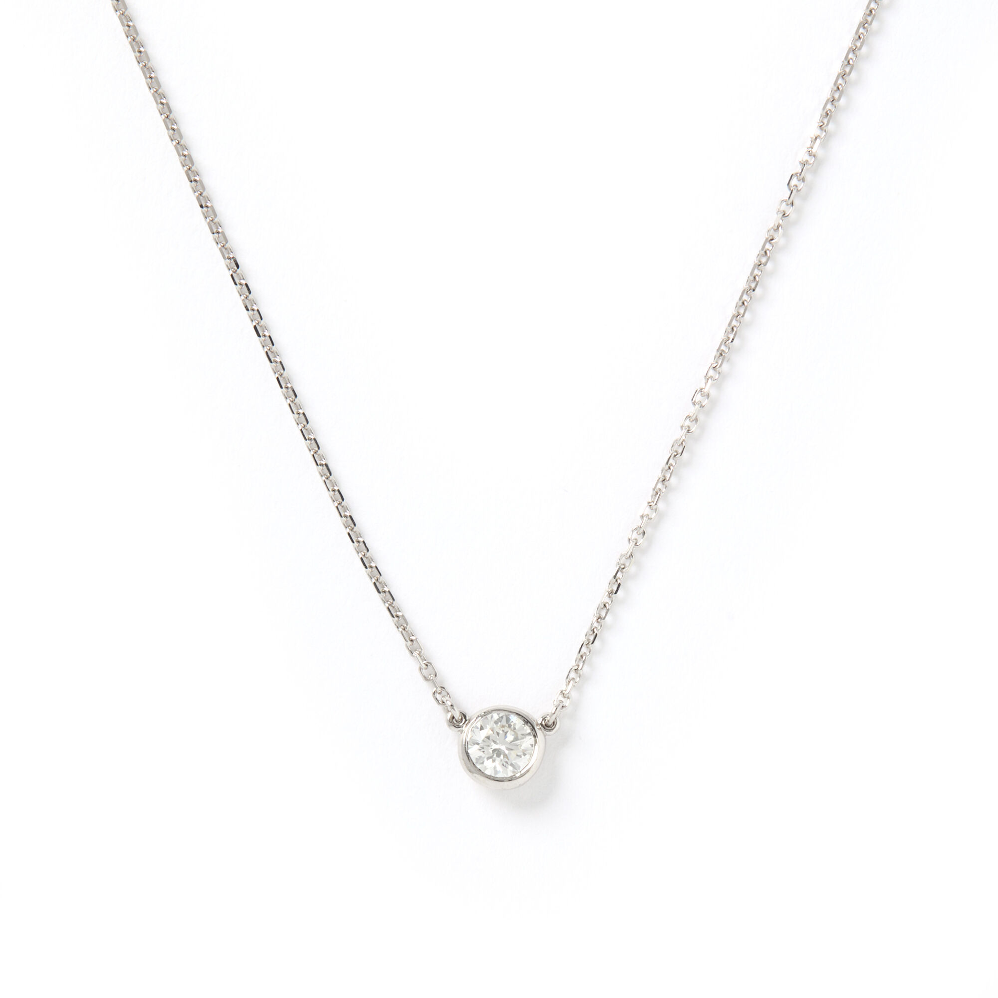 Bezel Set Solitaire Diamond Pendant, 14K White Gold