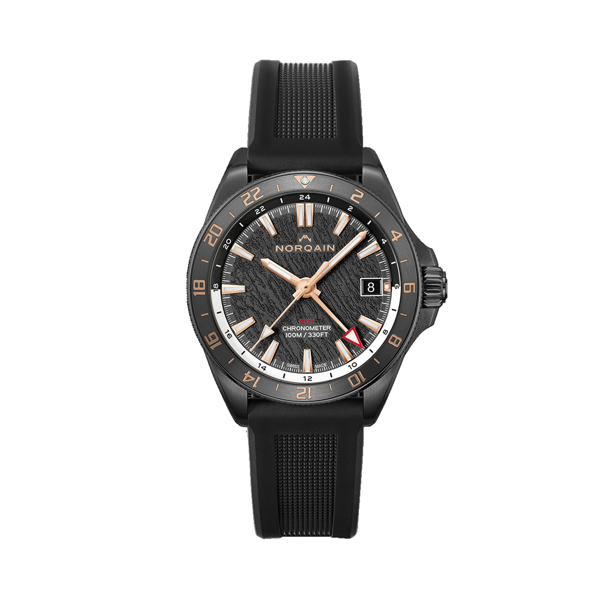 NORQAIN Neverest GMT Glacier Black Dial Watch, 41mm
