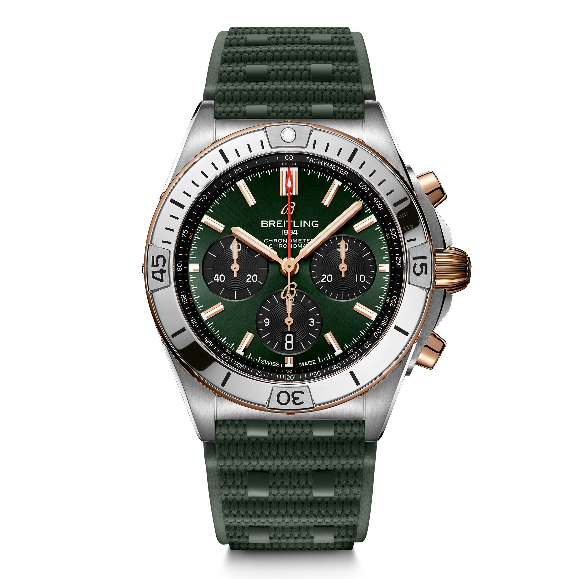 Breitling Chronomat B01 42 Rouleaux Rubber Strap Green Dial, 42mm