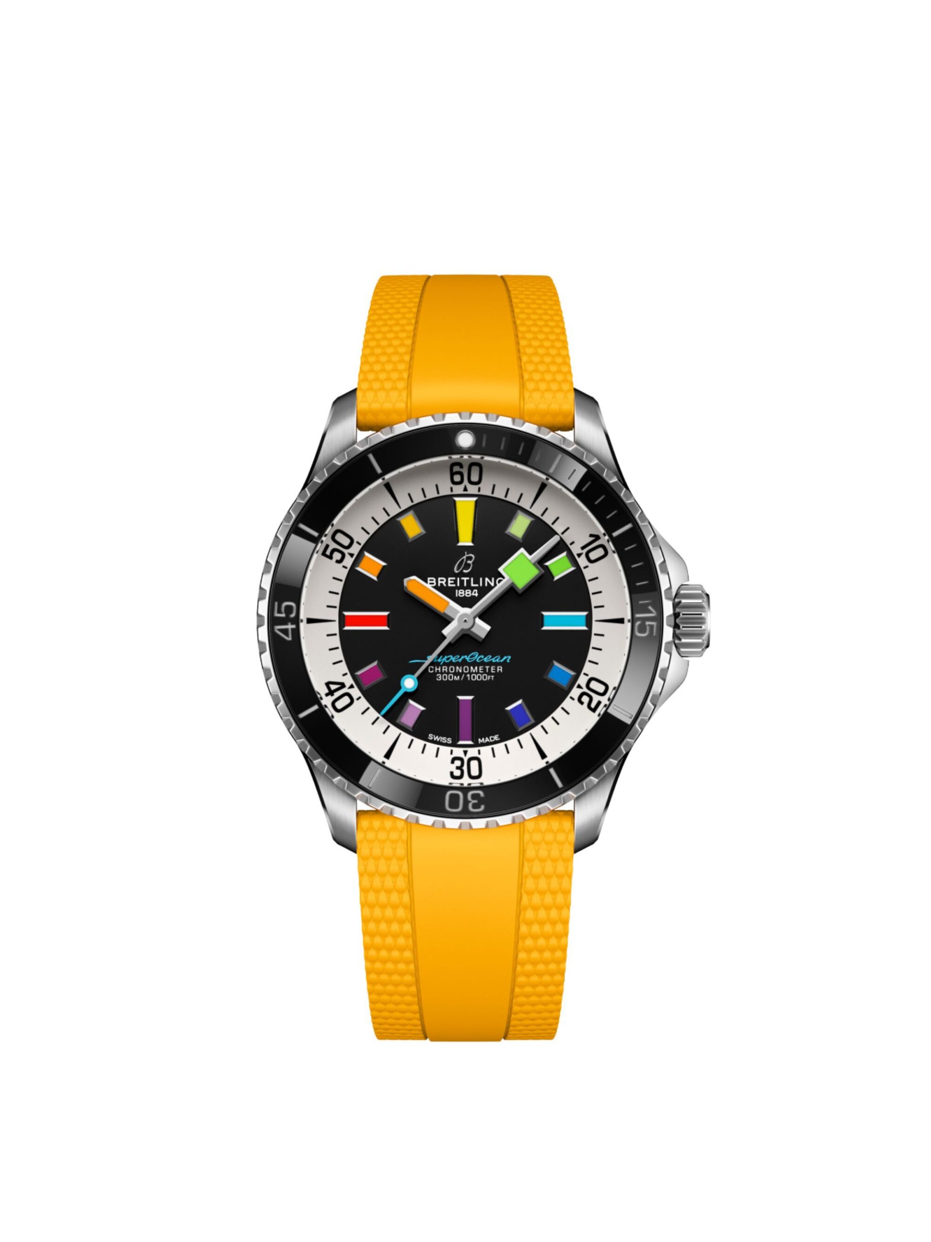 Breitling Superocean Automatic Black Dial and Rubber Yellow Strap Diver Watch, 42mm
