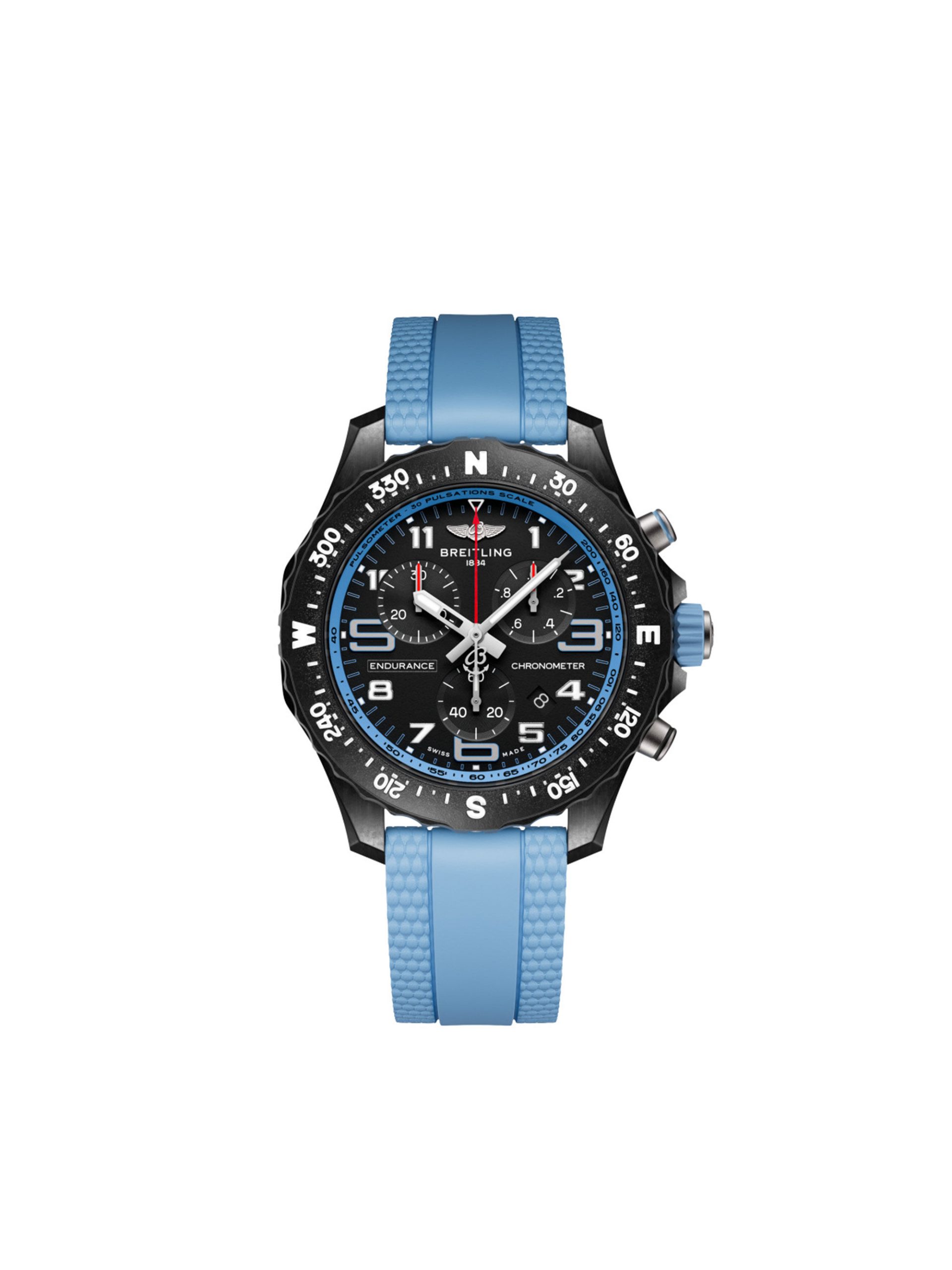 Breitling Endurance Pro Black Dial Turquoise Rubber Strap Watch. 38mm