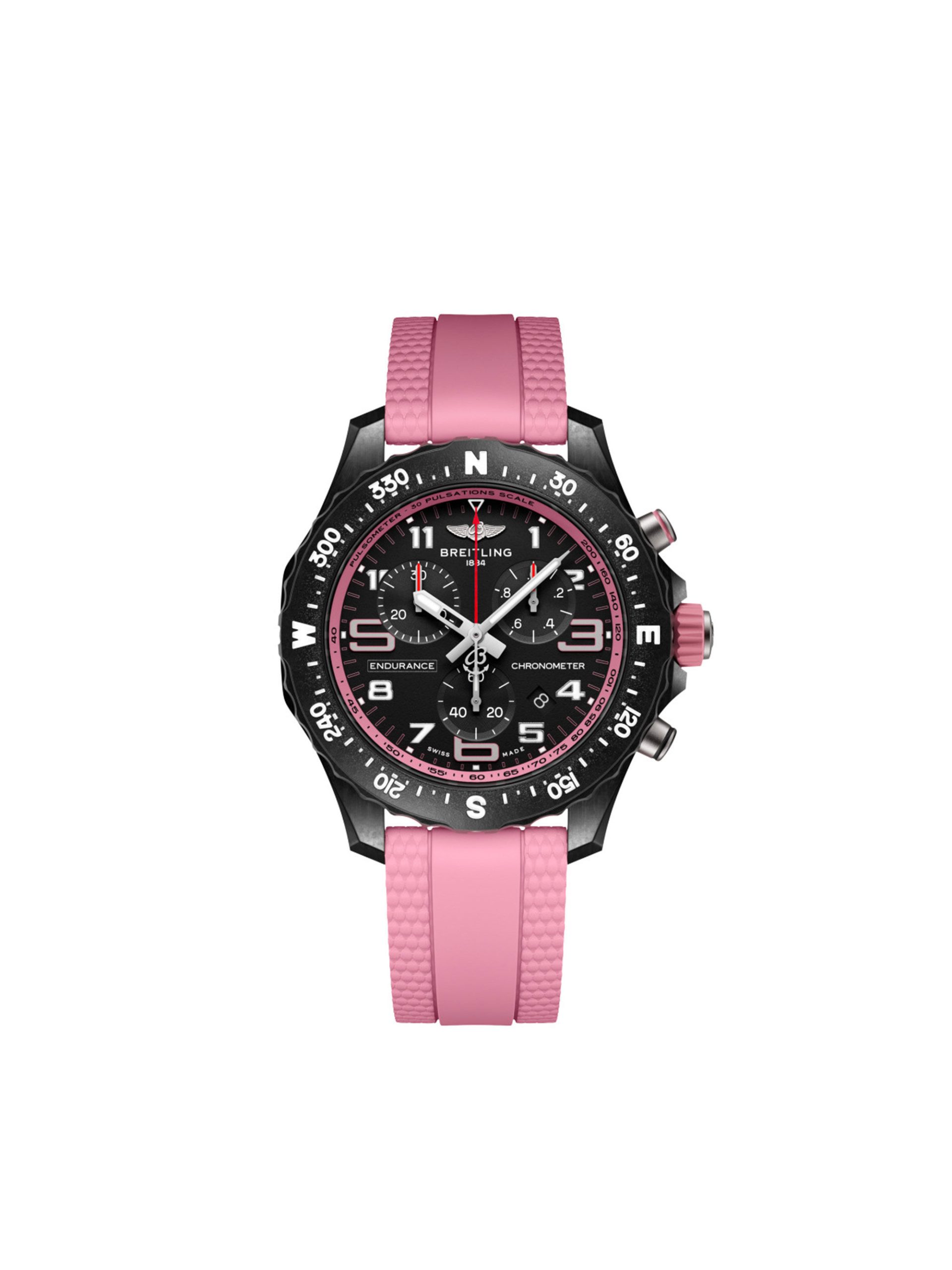 Breitling Endurance Pro Diver Black Dial Pink Rubber Strap Watch, 38mm