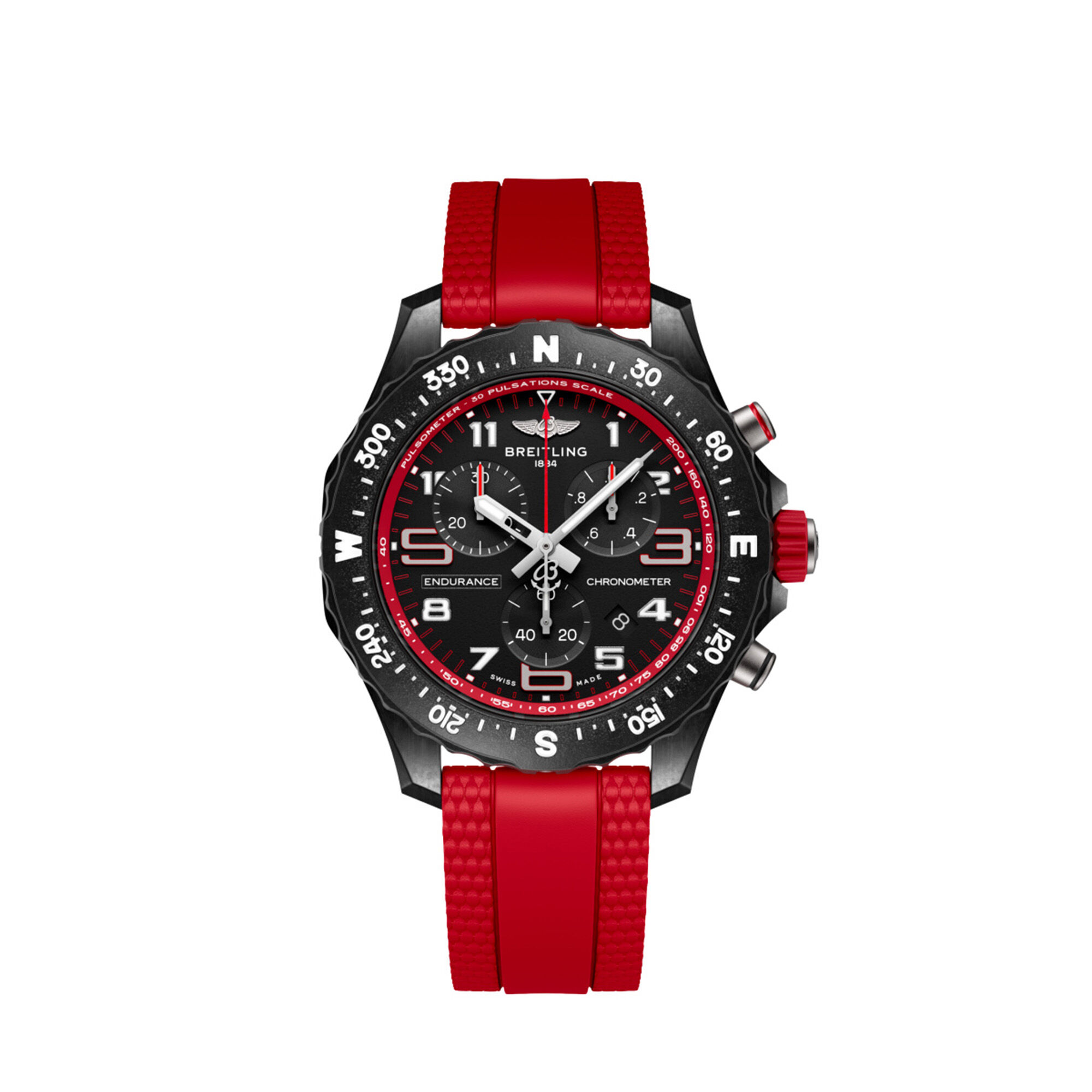 Breitling Endurance Pro Black Dial And Red Rubber Strap Watch, 38 mm