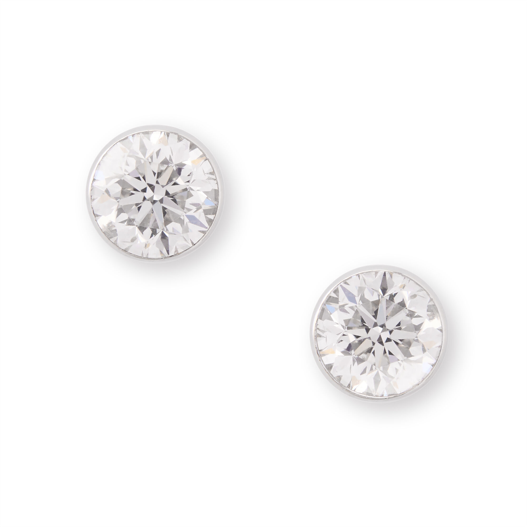 Invisible Bezel Round Diamond Solitaire Studs, 14K White Gold