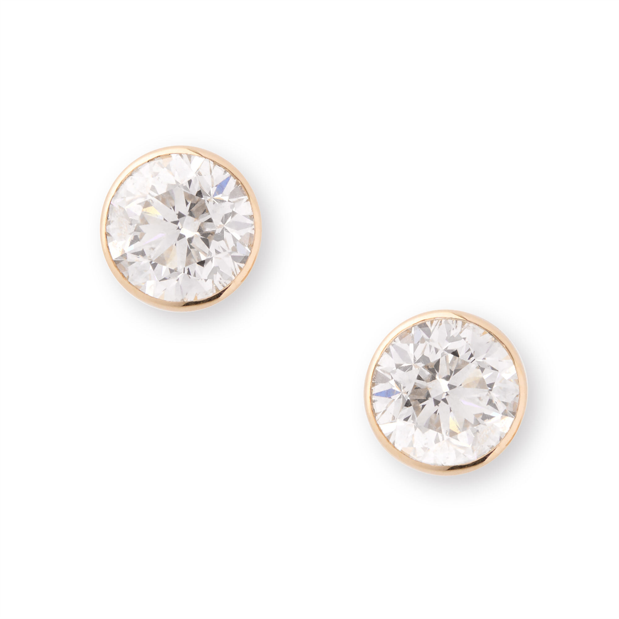 Invisible Bezel Round Diamond Solitaire Studs, 14K Yellow Gold