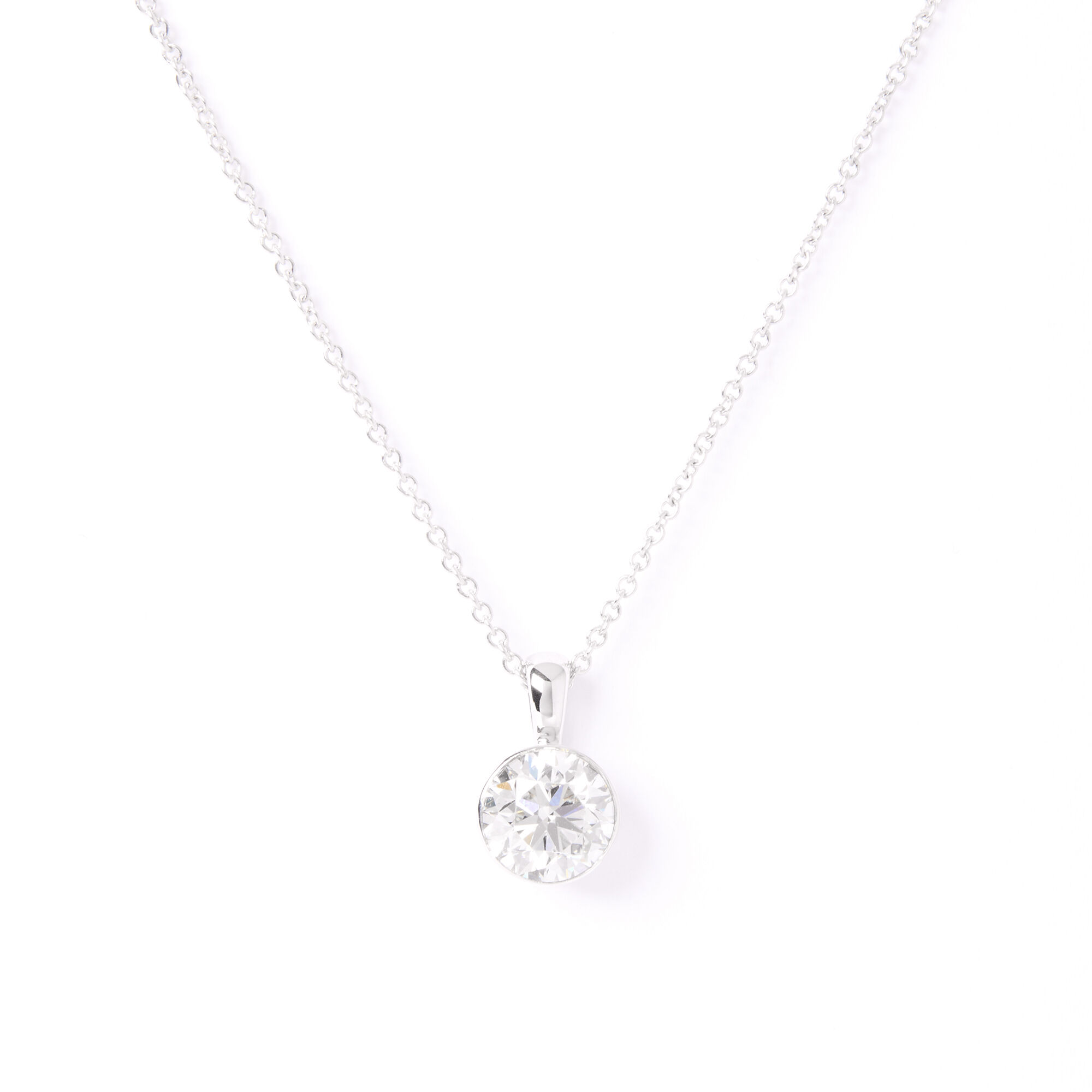 Invisible Bezel Solitaire Round Diamond Pendant Necklace, 14K White Gold