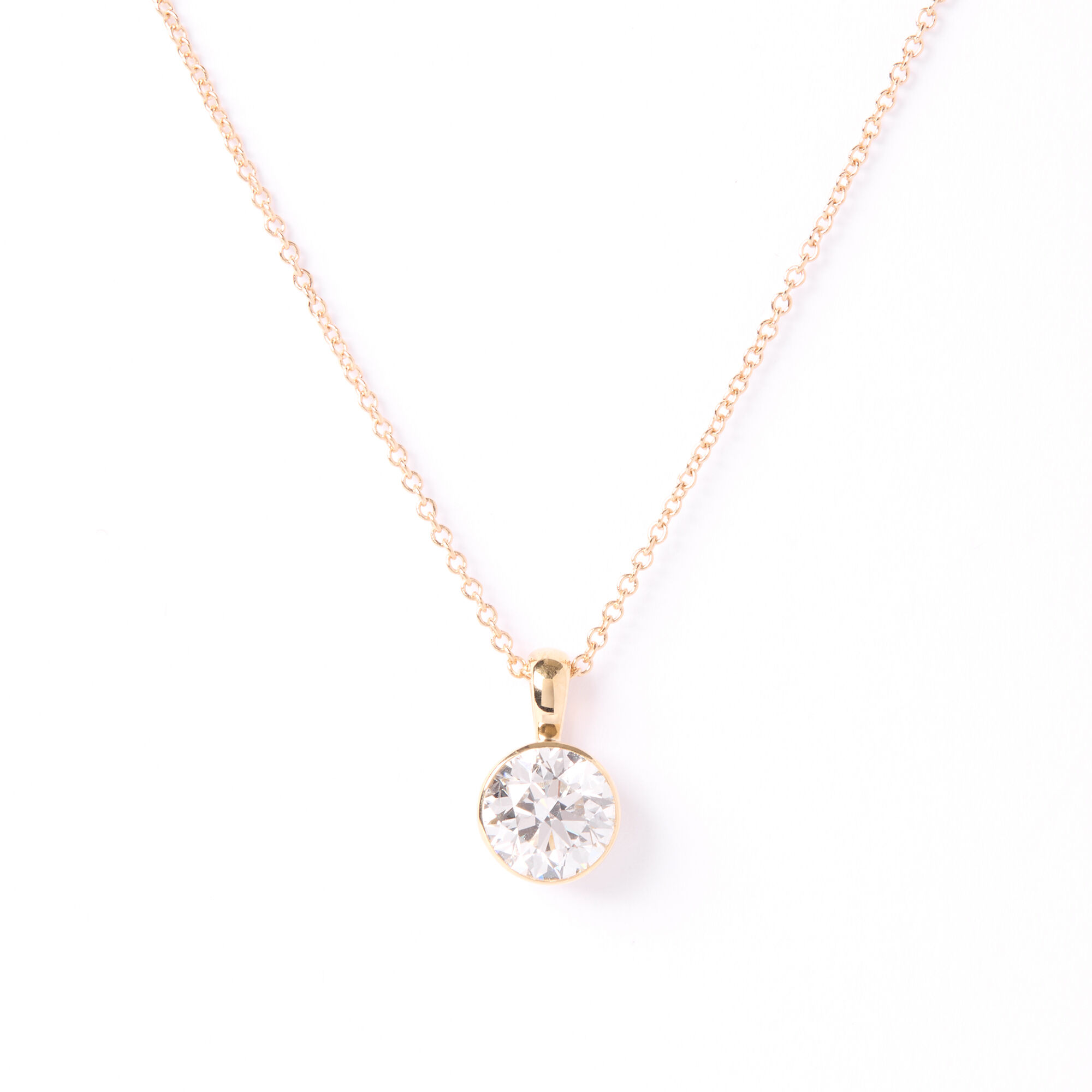Invisible Bezel Solitaire Round Diamond Pendant Necklace, 14K Yellow Gold