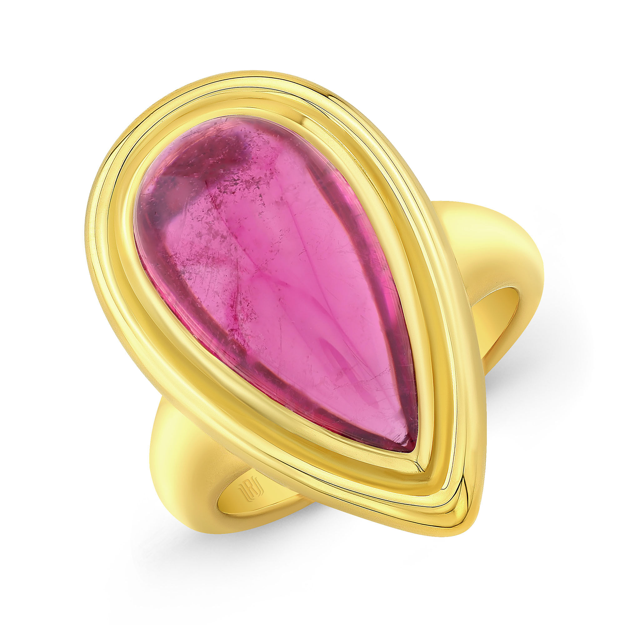 Rahaminov Pear Shaped Pink Tourmaline Ring, 18K Yellow Gold