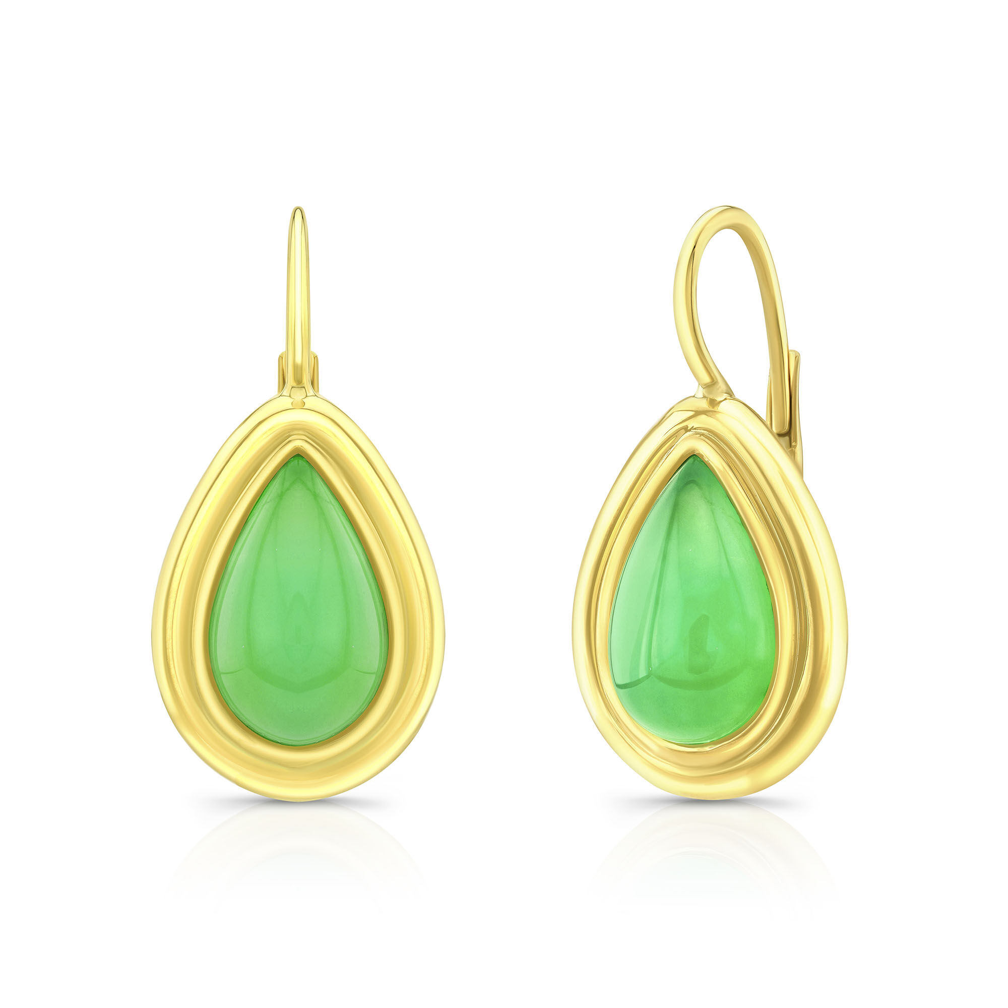 Rahaminov Pear Shaped Green Chrysoprase Earrings, 18K Yellow Gold