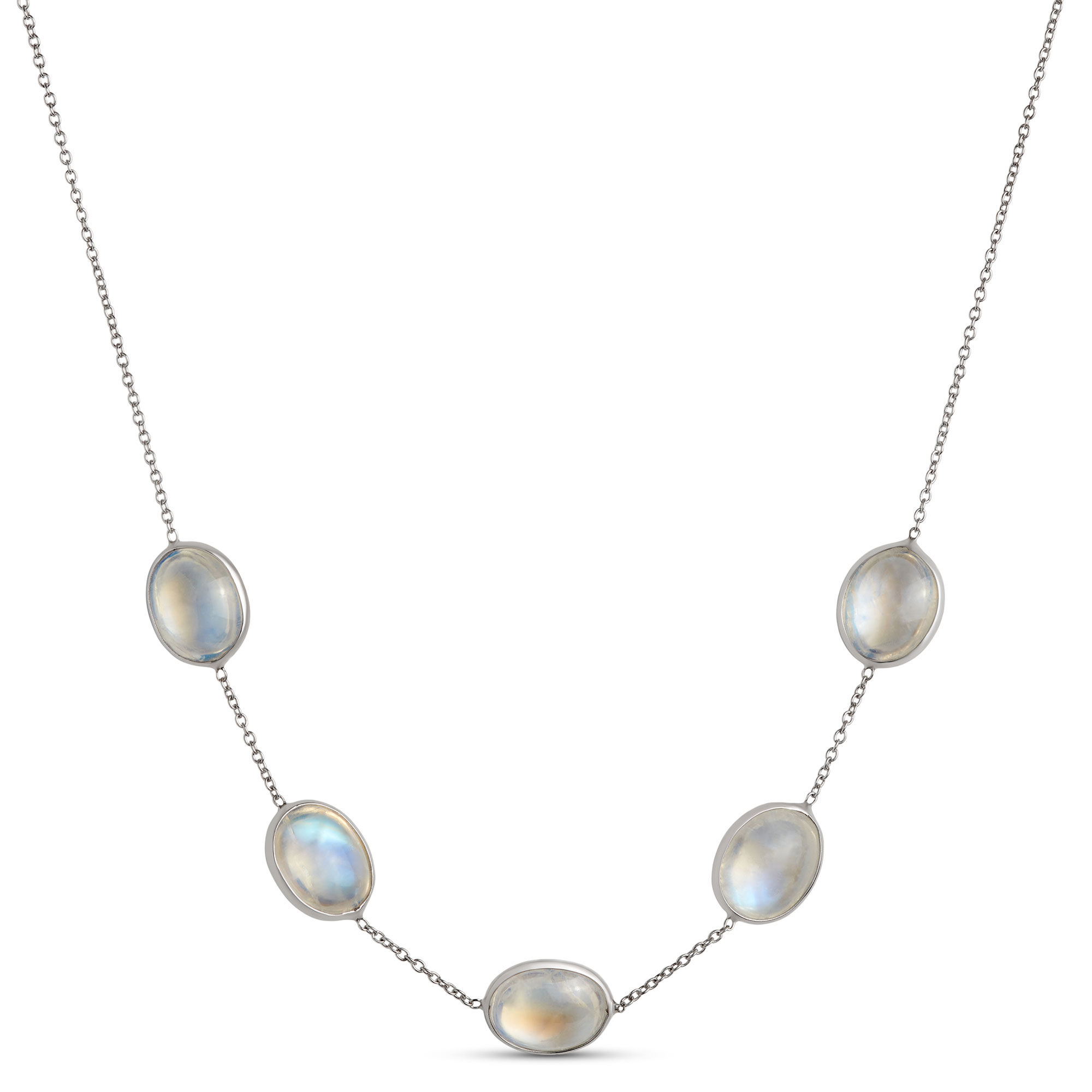 Oval Rainbow Moonstone Necklace, Sterling Silver