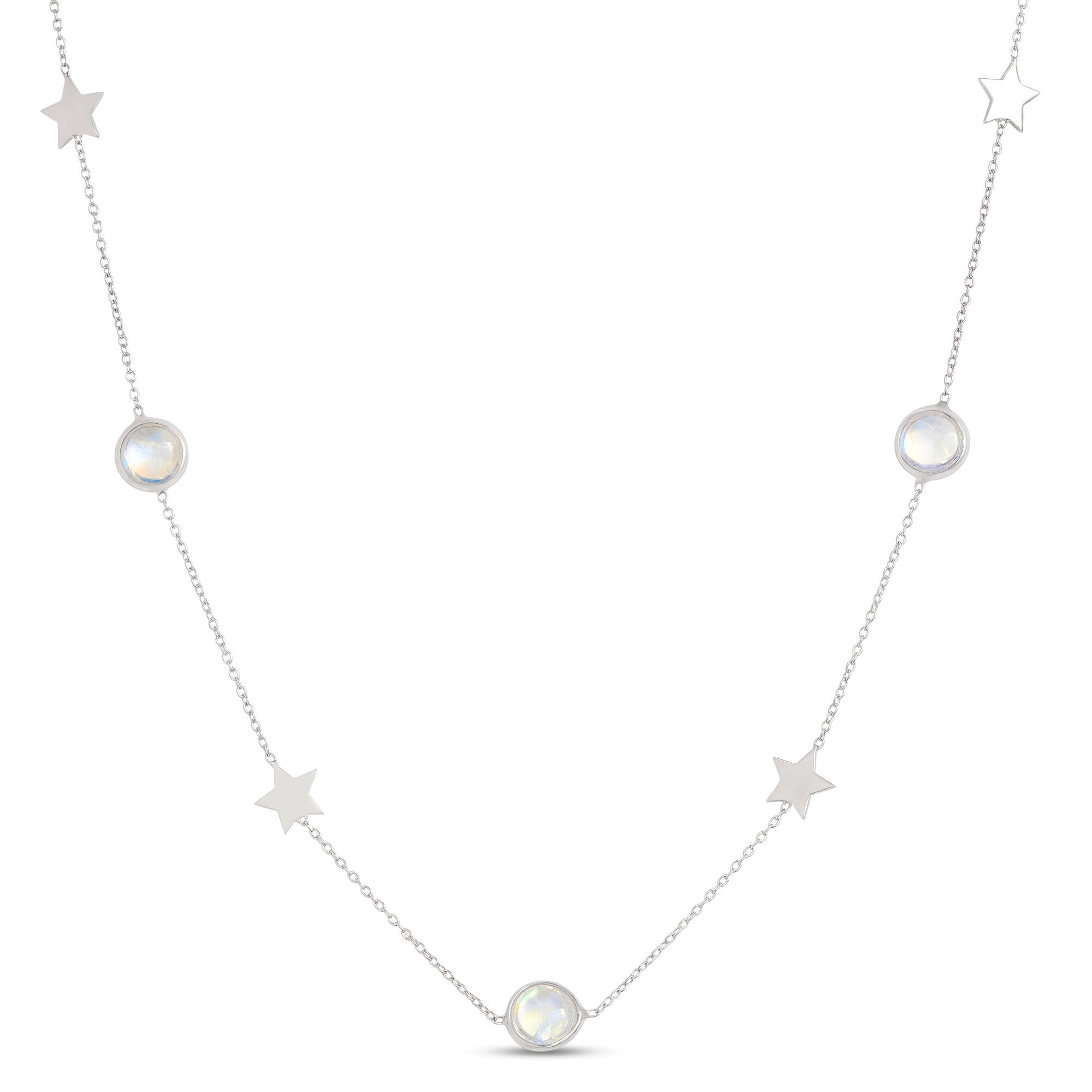 Round Rainbow Moonstone Necklace, Sterling Silver