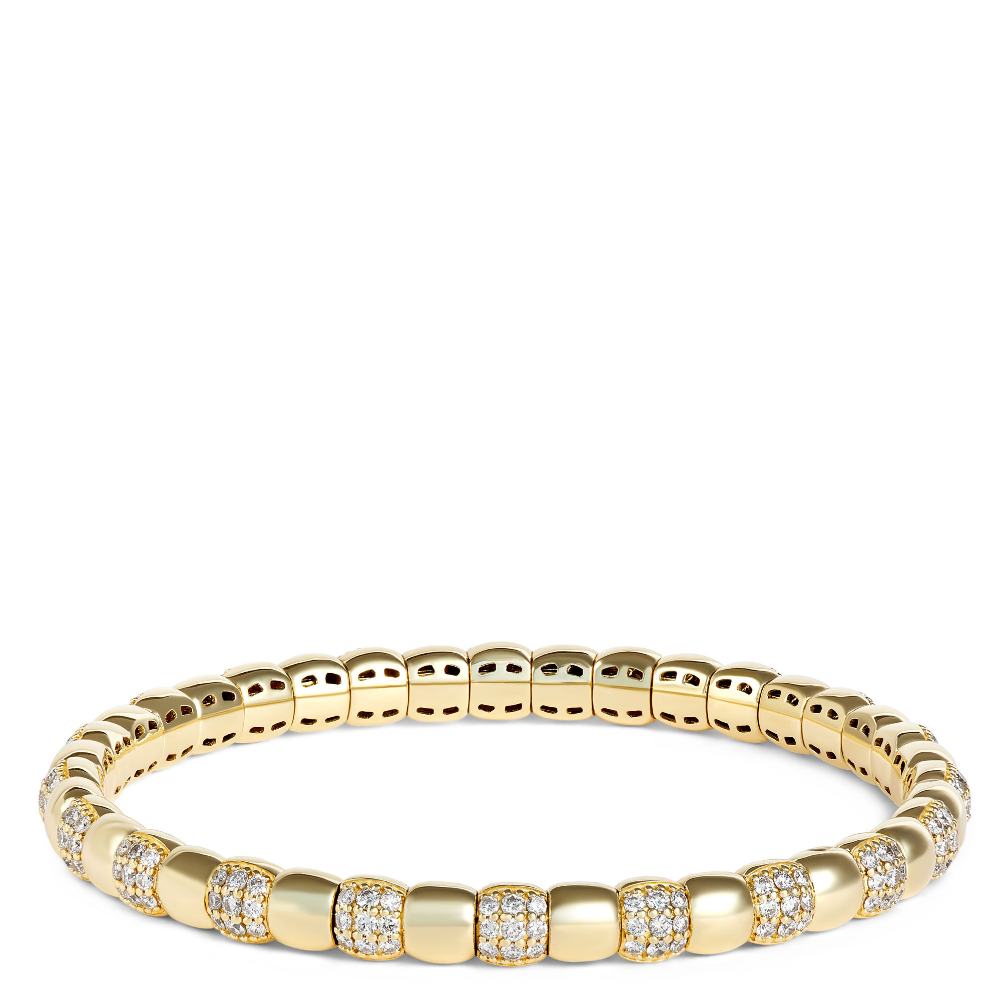 Diamond and Beaded Gold Bangle, 14K Yellow Gold