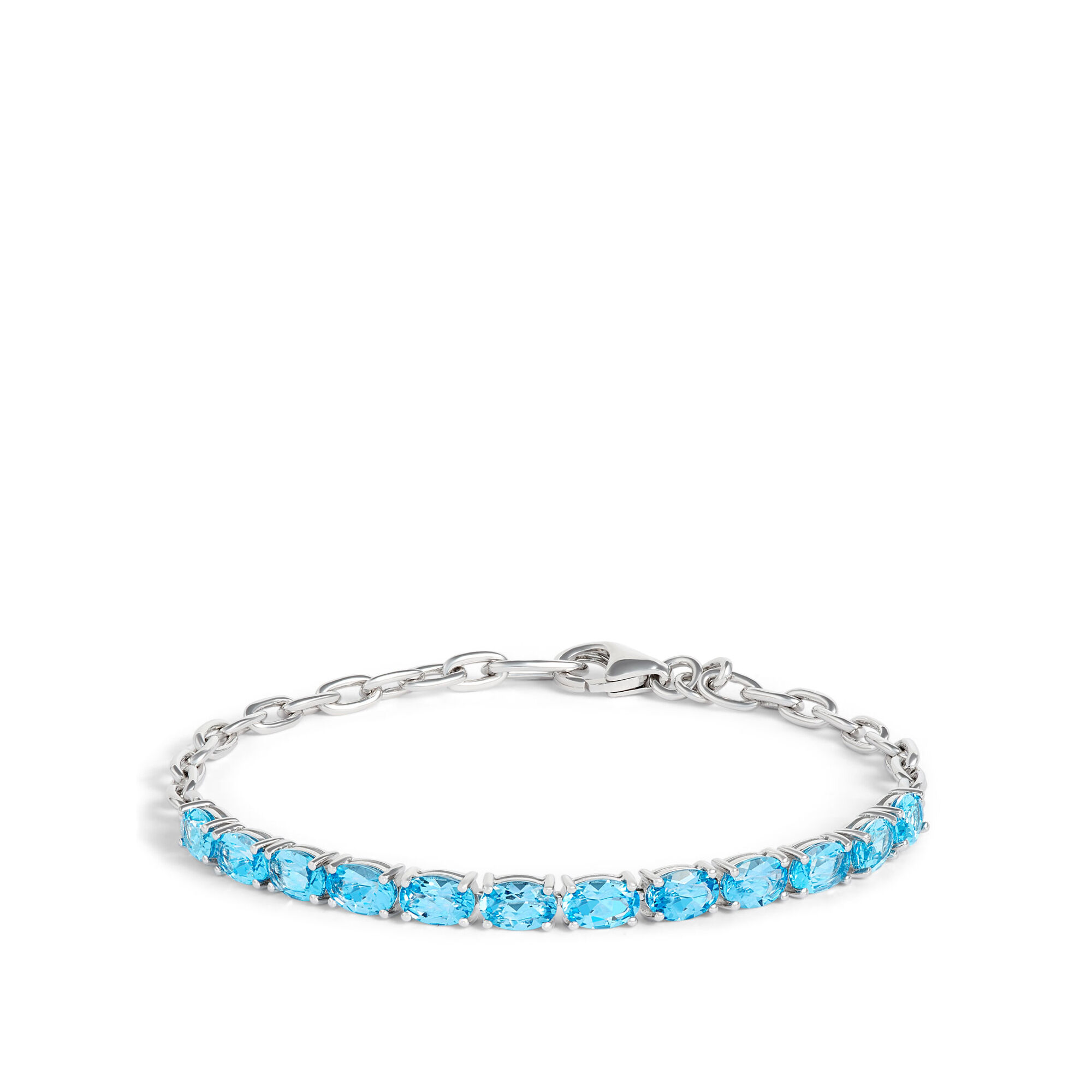7.5-Inch Blue Topaz Bracelet, 14K White Gold