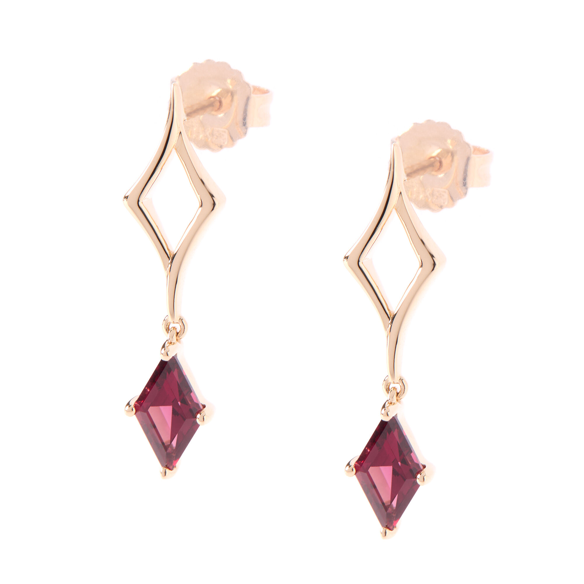Rhodolite Dangle Earrings, 14K Yellow Gold
