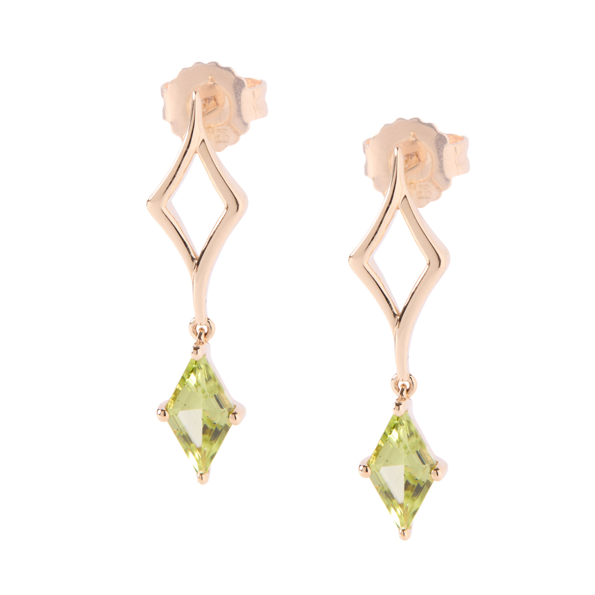 Peridot Dangle Earrings, 14K Yellow Gold
