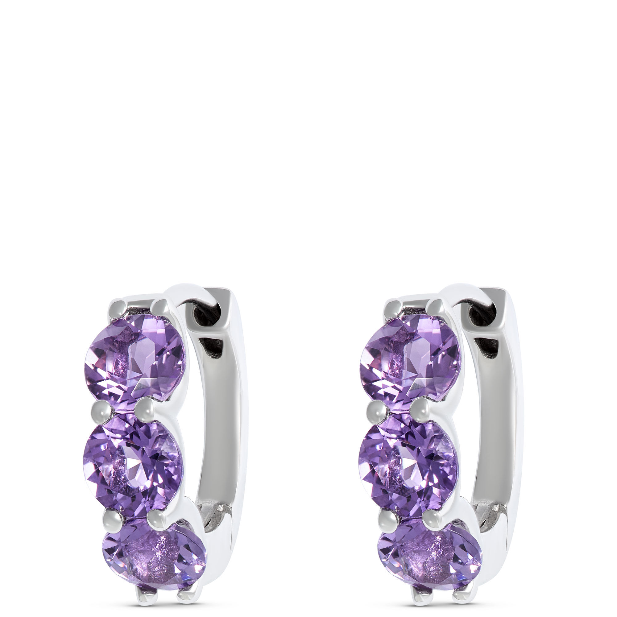 Amethyst Hoops, 14K White Gold
