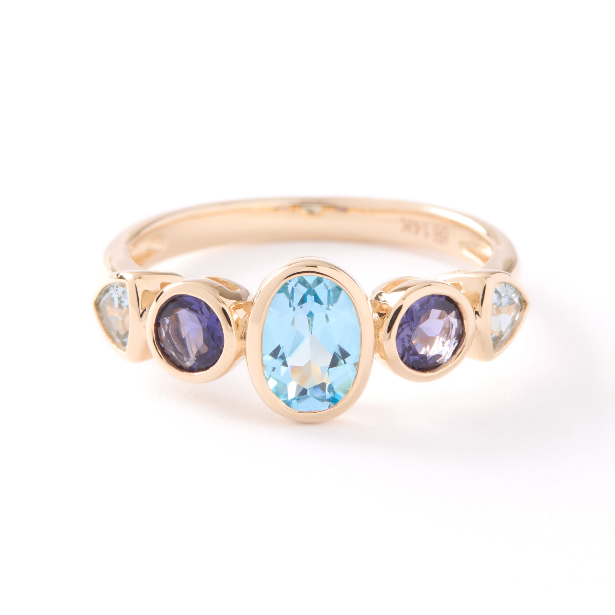 Blue Topaz and Amethyst Ring, 14K Yellow Gold