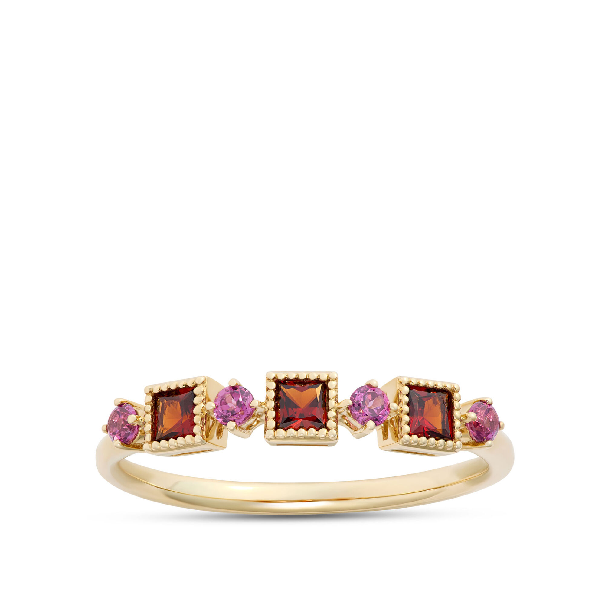 Square and Round Garnet Ring, 14k Yellow Gold