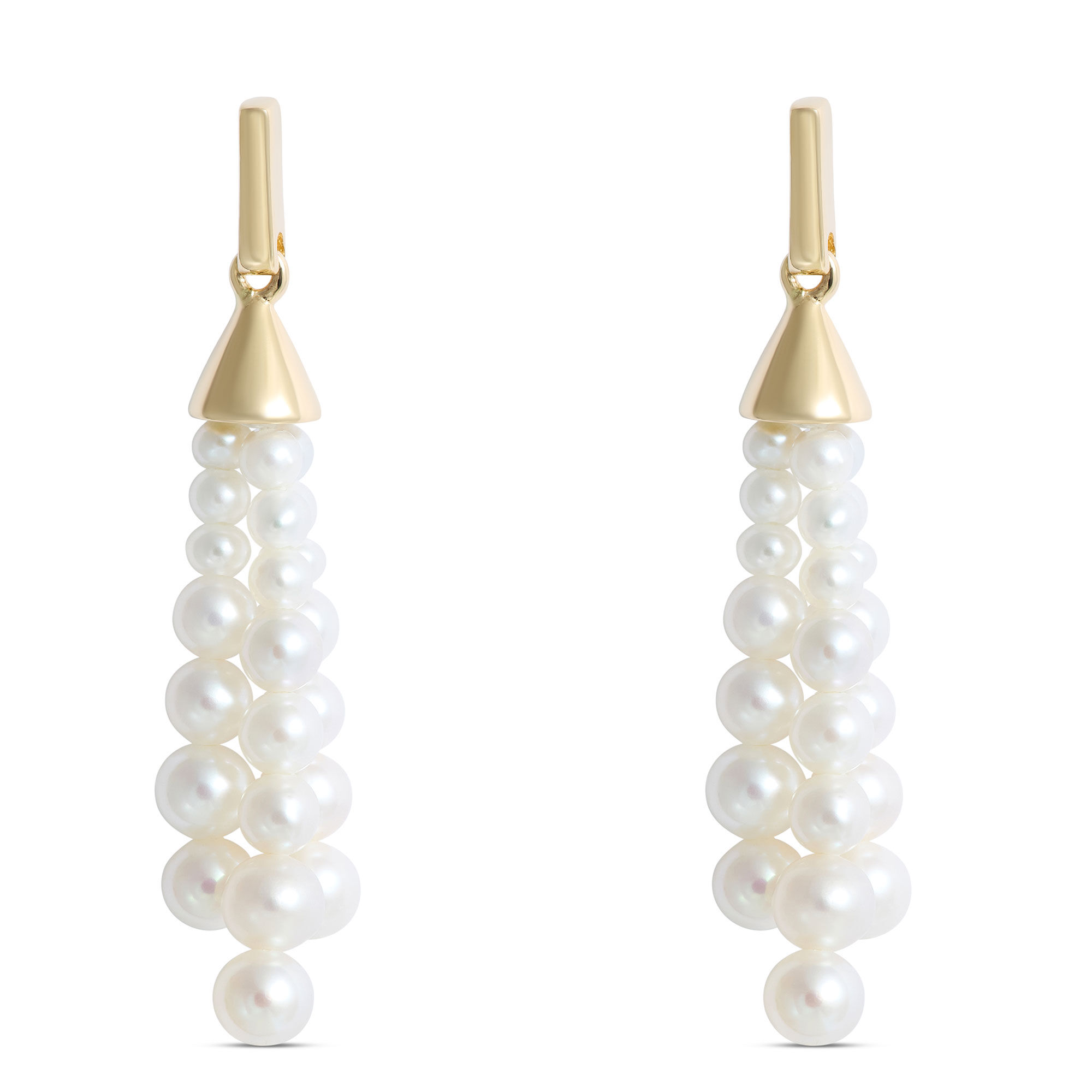 Cultured Pearl Cluster Drop Earrings, 14K Yellow Gold