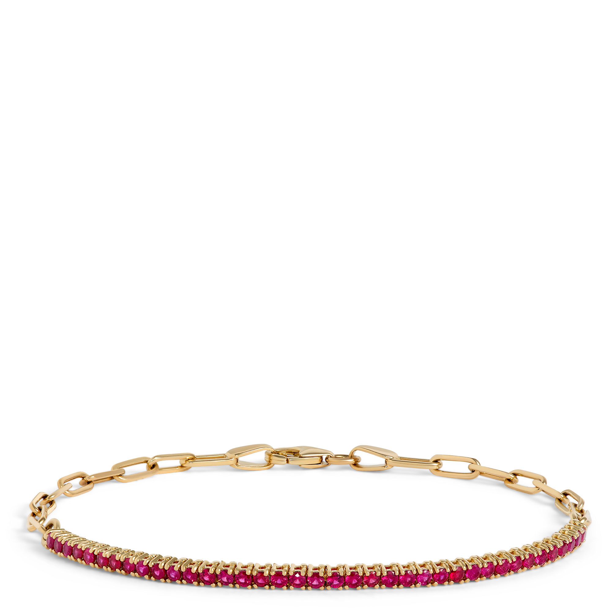 Ruby and Paperclip Link Bracelet, 14K Yellow Gold