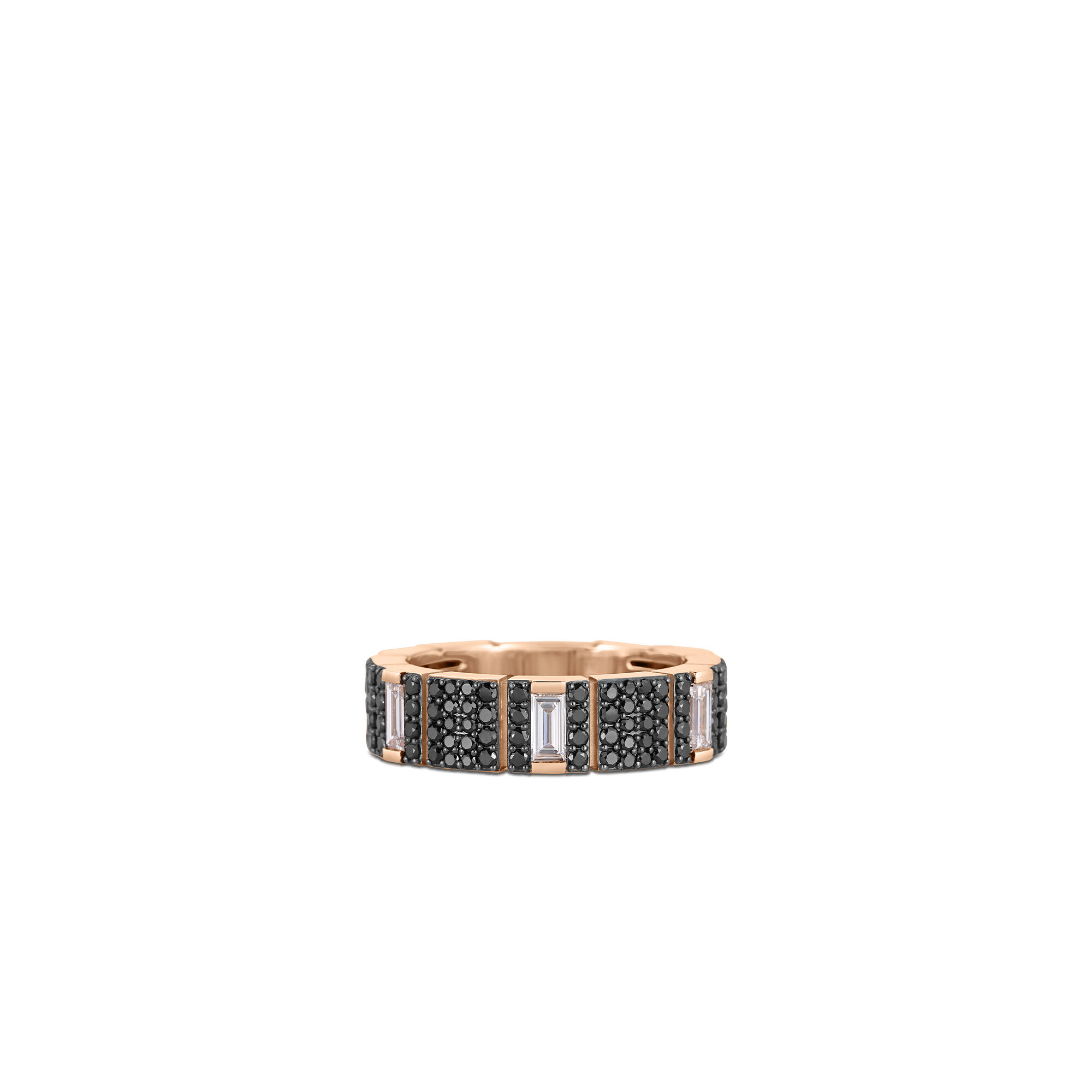 Roberto Coin 18k Rose Gold Obelisco Pave Black and White Diamond Ring