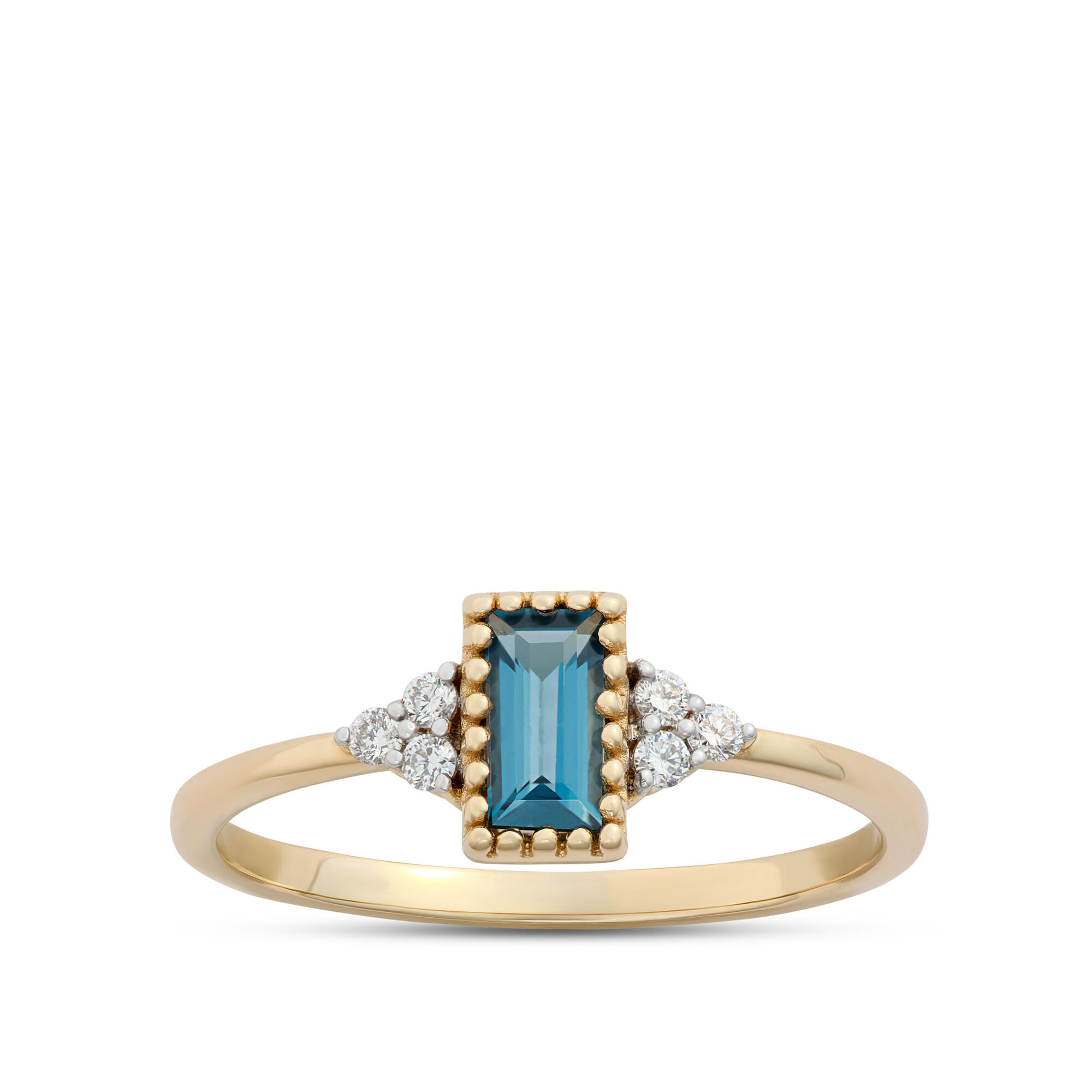 Emerald Cut Blue Topaz Ring, 14K Yellow Gold