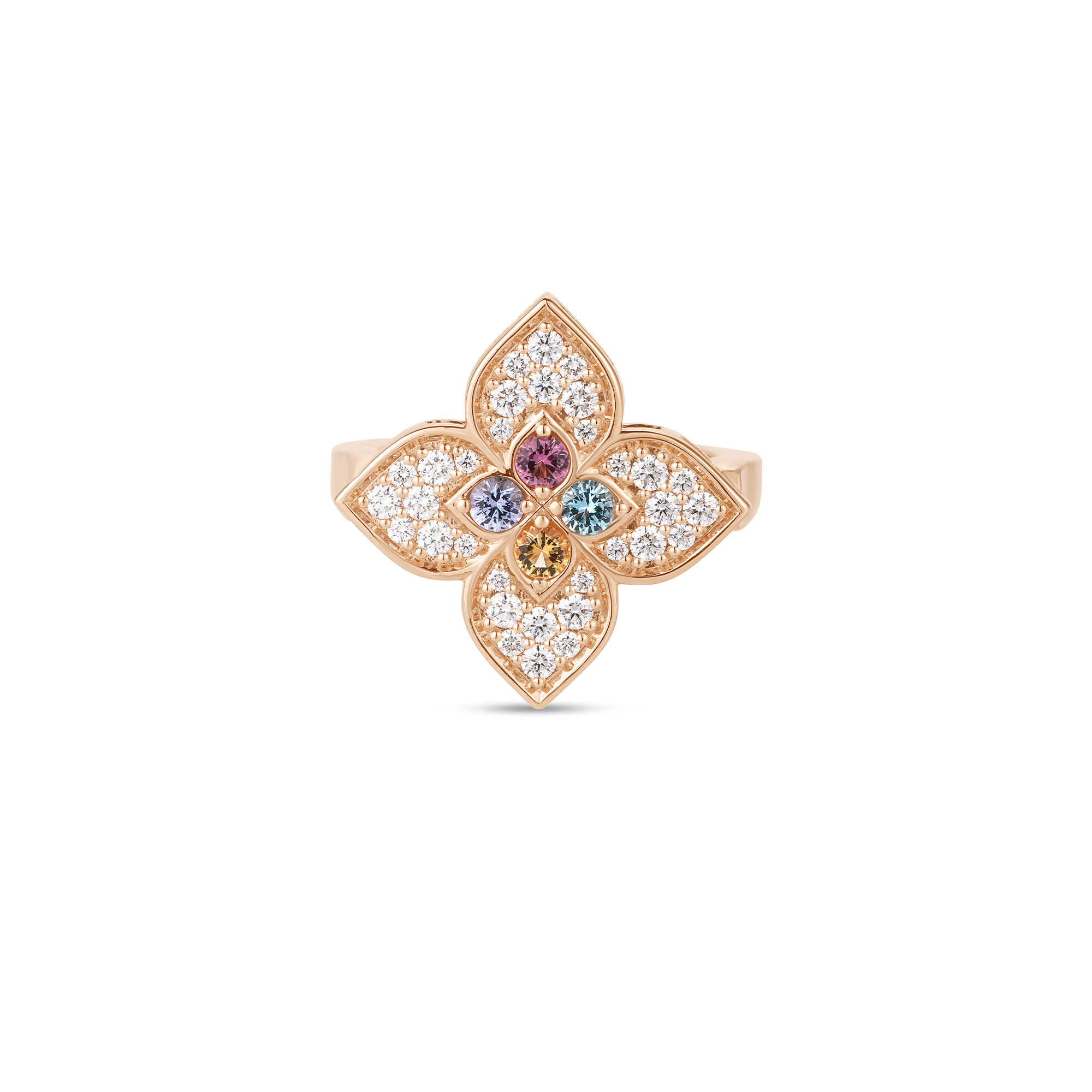 Roberto Coin 18k Rose Gold Venetian Princess Carnival Pave Diamond & Mixed Stones Large Flower Ring