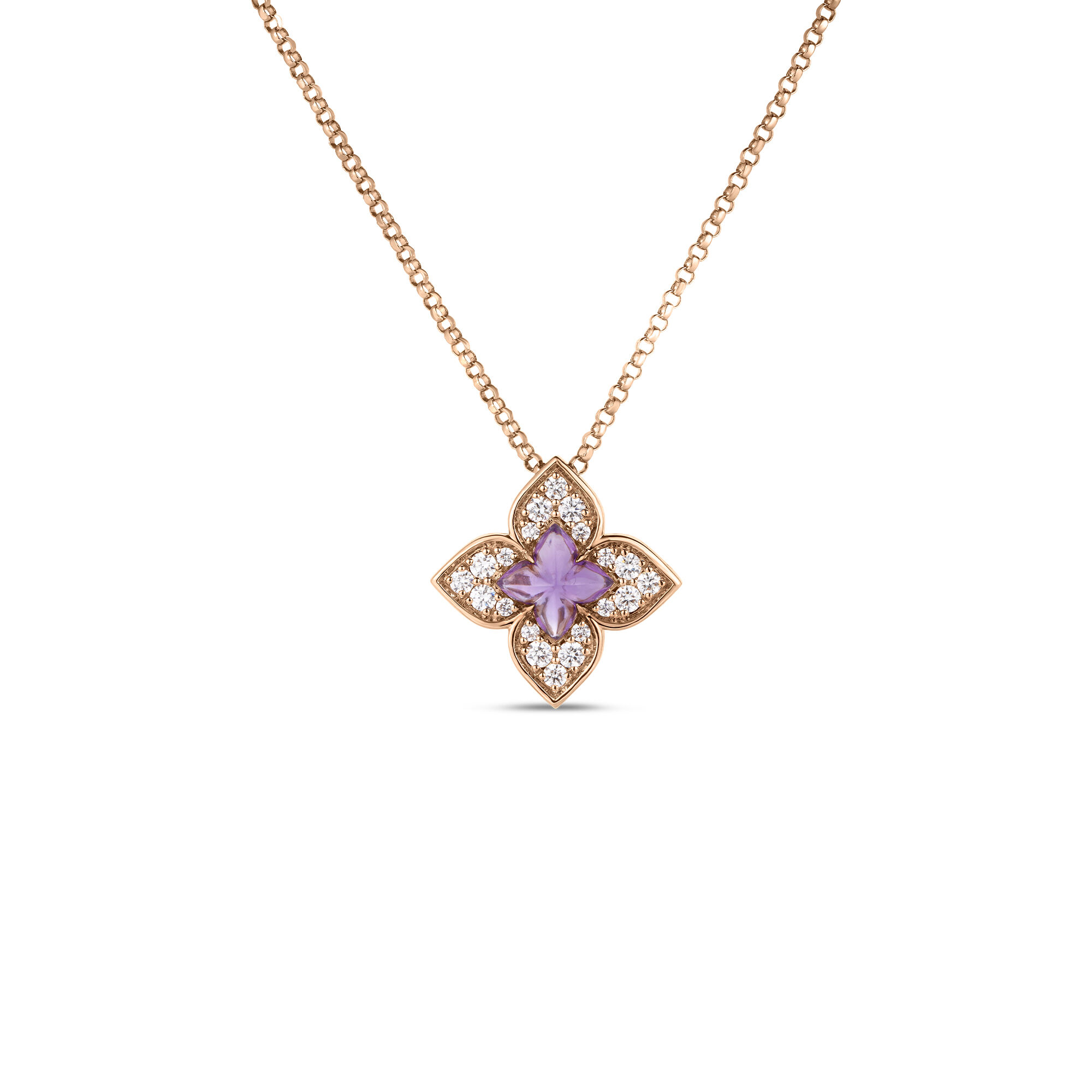 Roberto Coin 18k Rose Gold Venetian Princess Carnival Diamond & Amethyst Small Flower Necklace