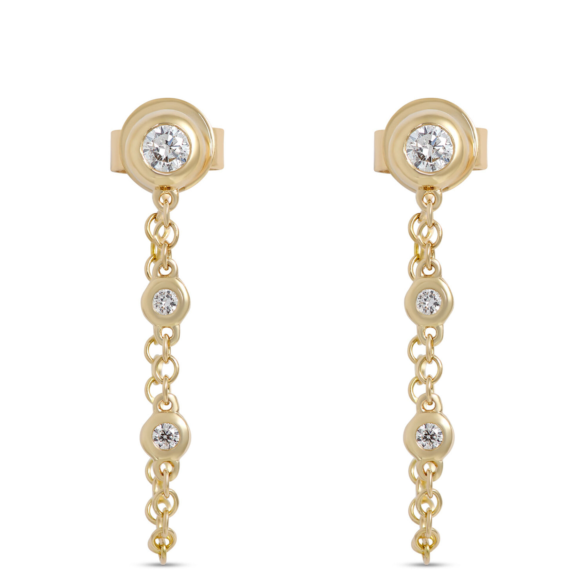 Diamond Earrings, 14k Yellow Gold