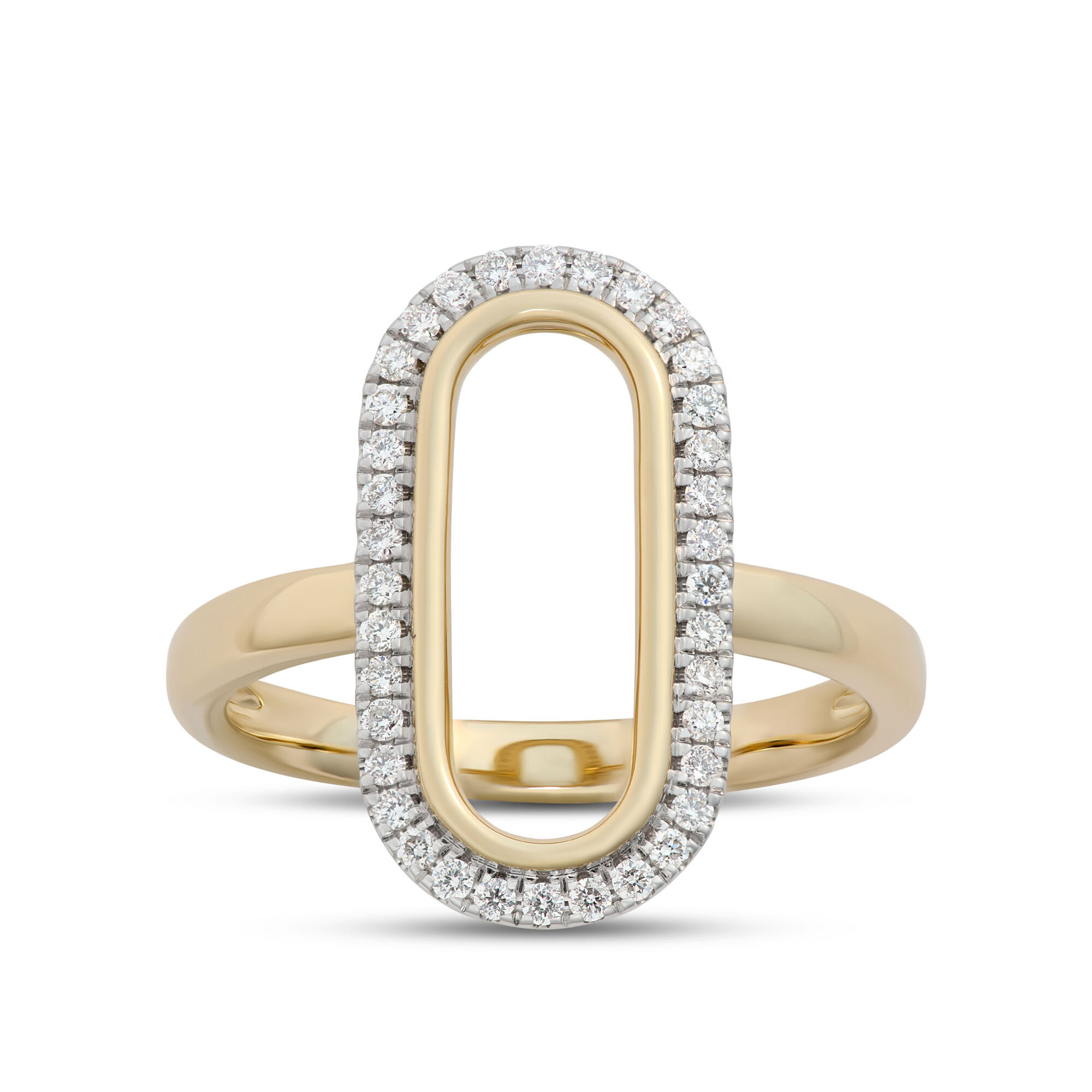 Oval Shaped Open Center Diamond Ring, 14K White and Yellow Gold