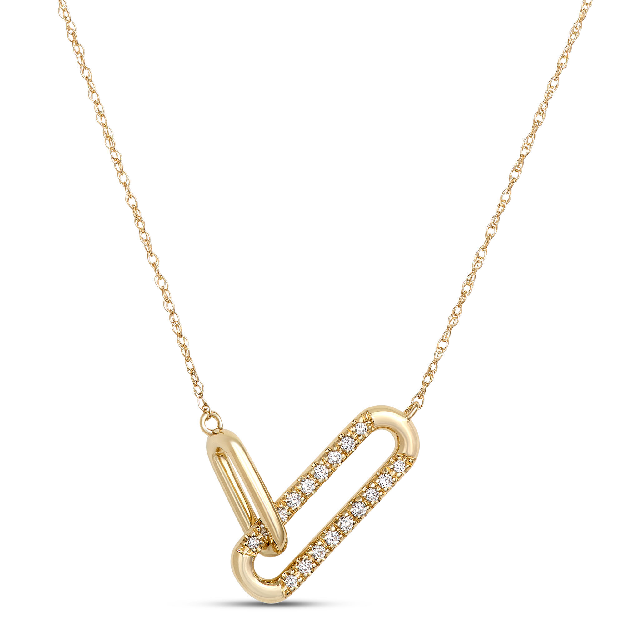 Oval Link Diamond Necklace, 14K Yellow Gold