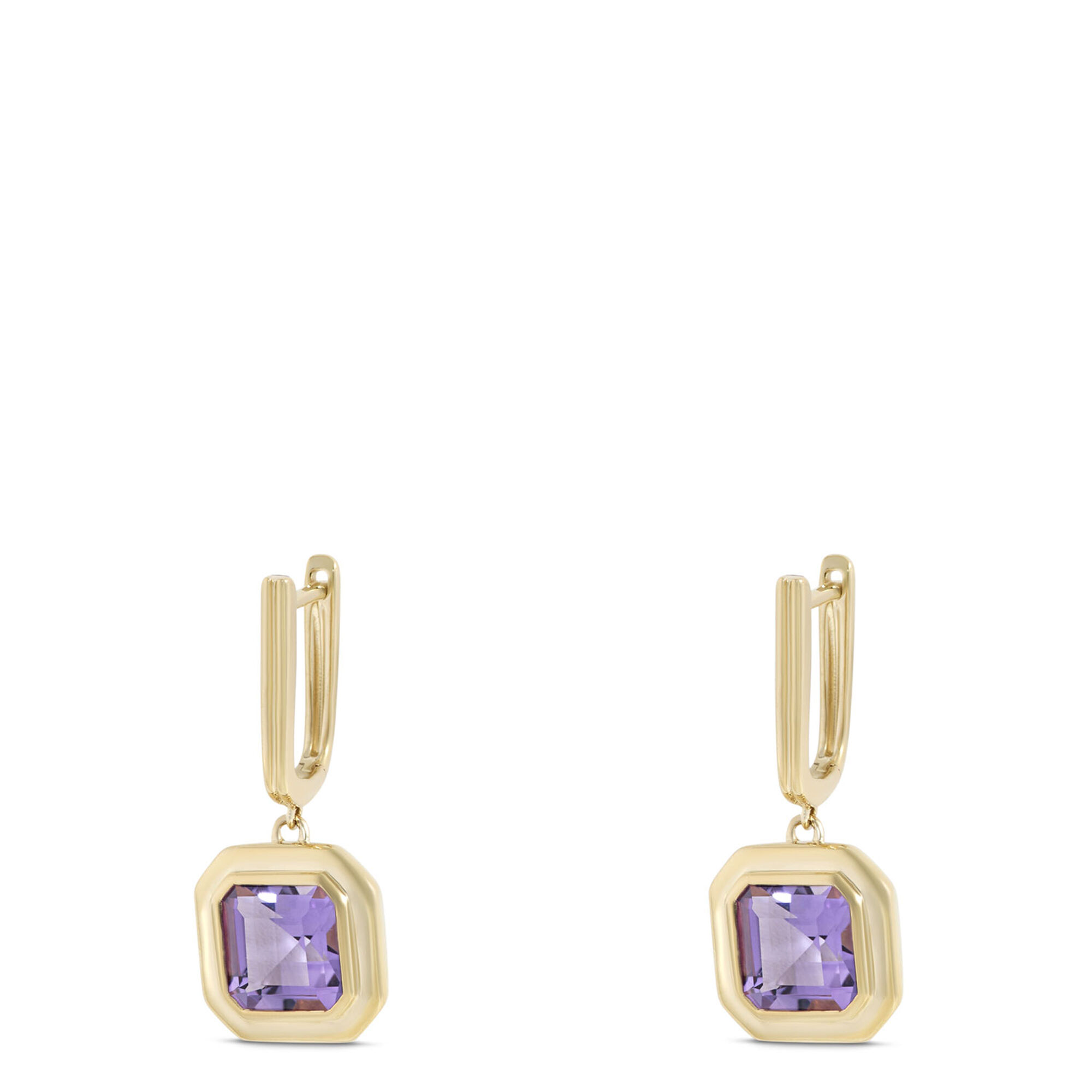 Square Amethyst Earrings, 14K Yellow Gold